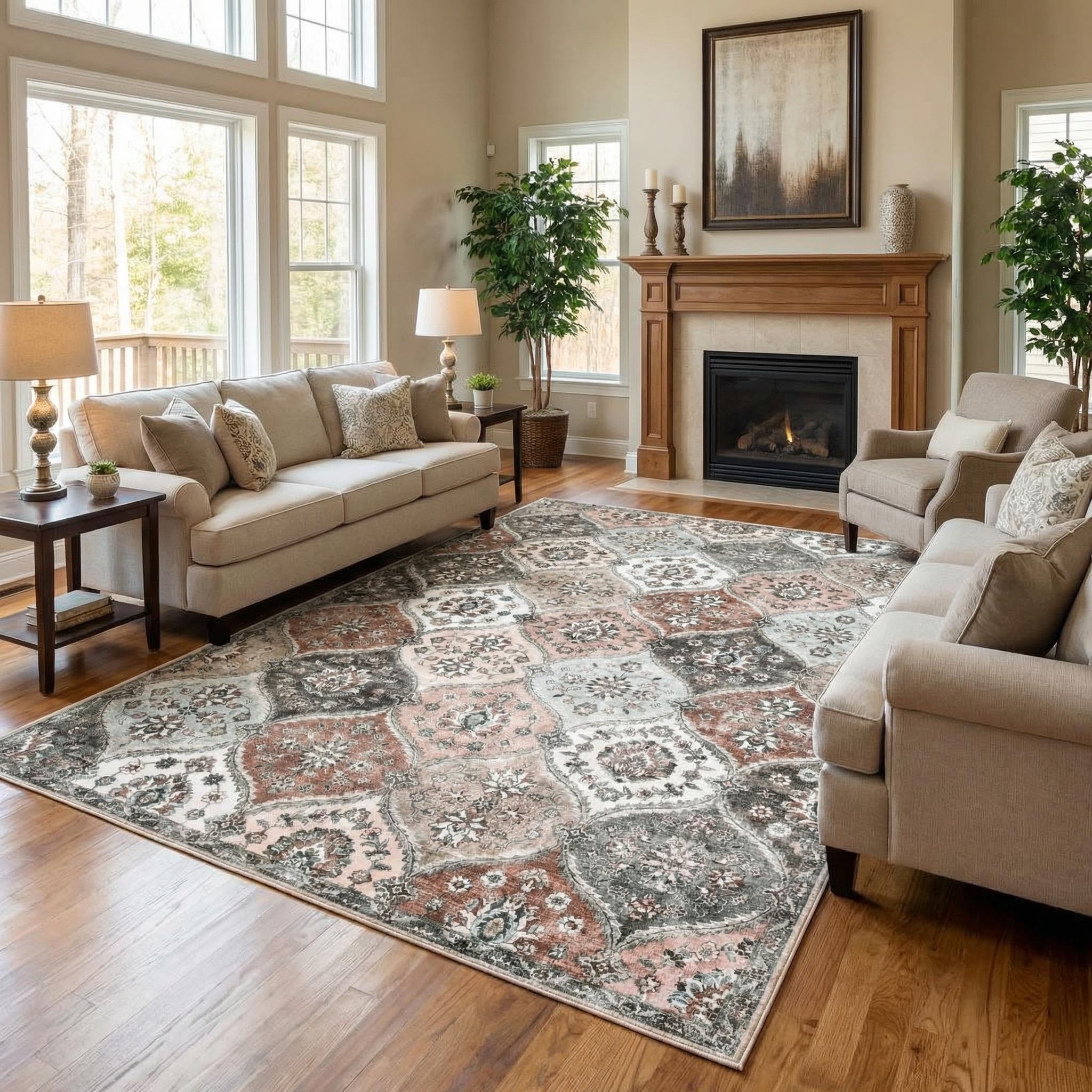 Garvee Modern Solid Rugs for Living Room 8x10 Washable Rug Large Non Slip Low Pile Foldable Carpet Ultra Soft Non-Shedding Stain-Resistant Floor Mat for Bedroom Playroom Nursery Office Dorm Cream