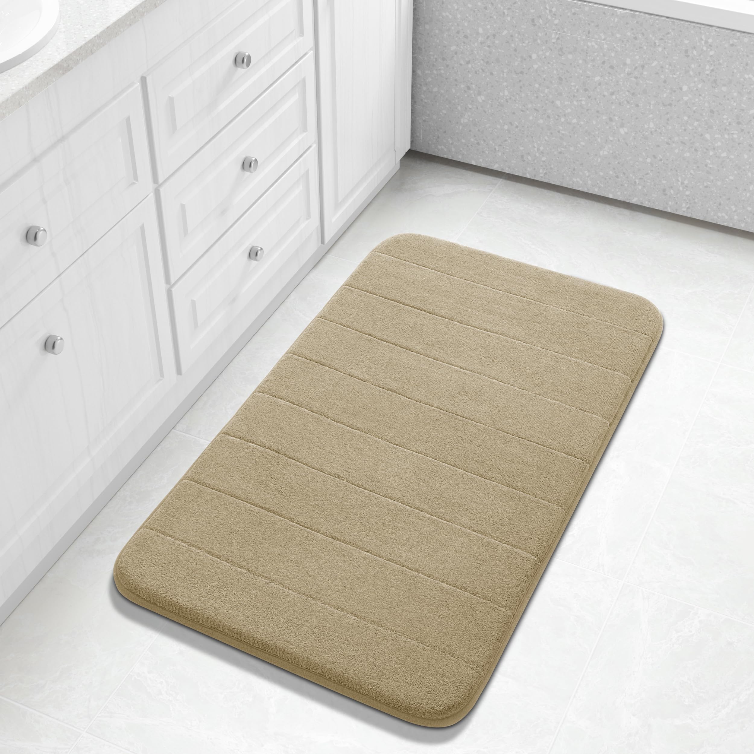 Yimobra Large Bath Mat 36"x24", Super Soft Quick Dry Memory Foam Bathroom Rug, Water Absorbent, Non Slip Backing Machine Washable for Tub Shower, Thick Comfort Support, Cream