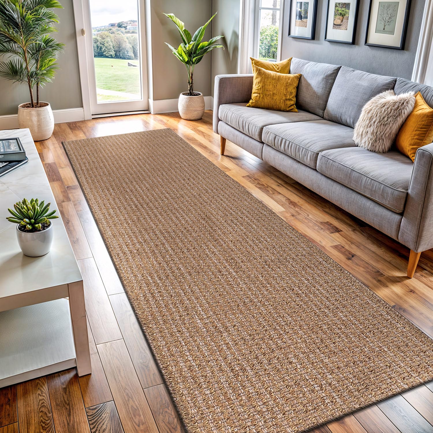 Washable Easy Jute Rug 5x7, Indoor Outdoor Rugs Natural Color Farmhouse Area Rugs for Living Room, Kitchen, High Traffic Area, Easy to Clean Solid Boho Woven Design Outside Carpet (5 X 7 Natural)