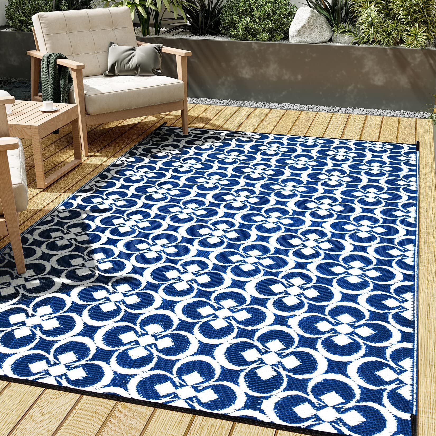 HUGEAR Outdoor Rug for Patios Clearance,Waterproof Mat,Large Outside Carpet,Reversible Plastic Straw Camping Rugs,Rv,Porch,Deck,Camper,Balcony,Backyard (9x12,Checkered/Black&Beige)