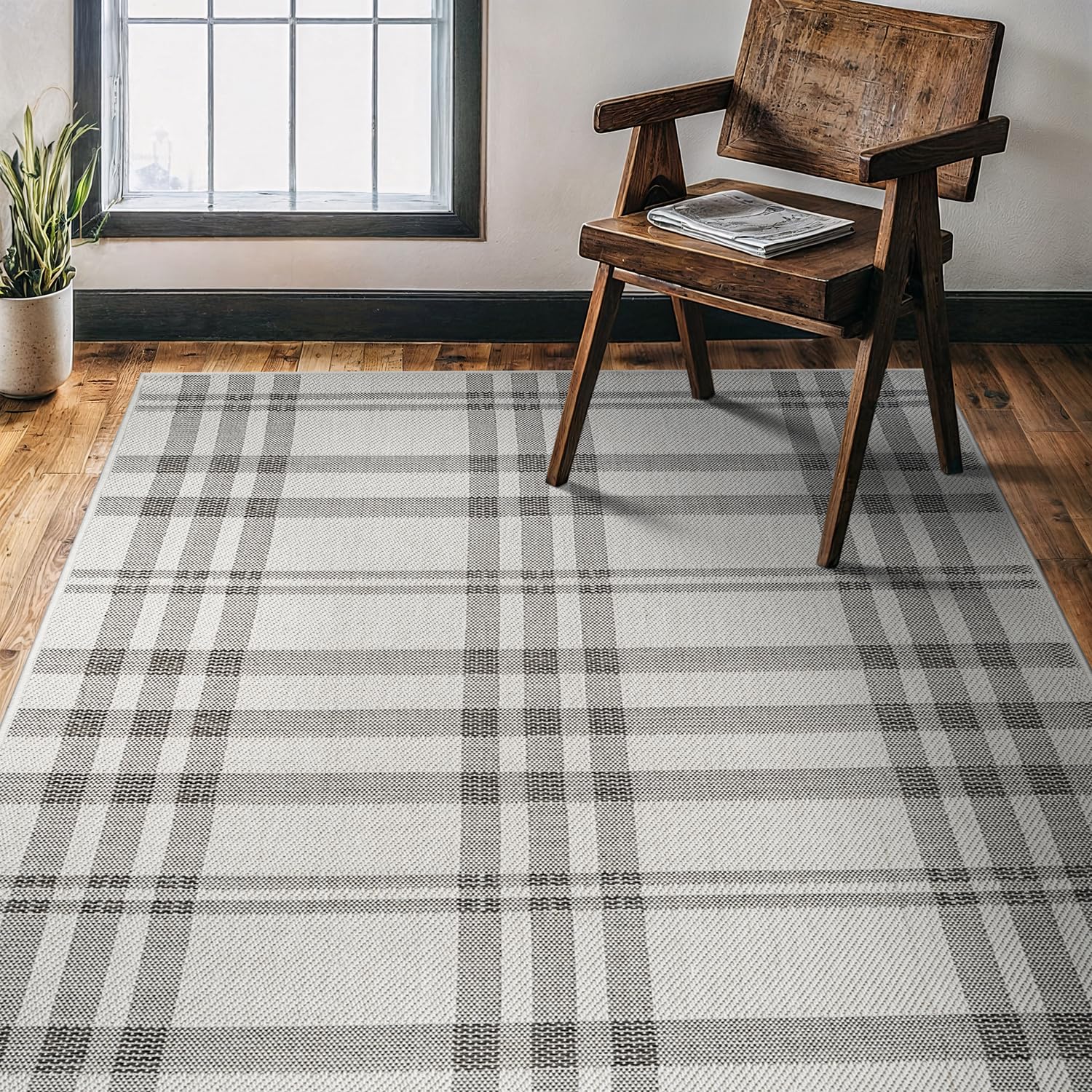 CAMILSON Easy Jute Rug 5x7, Indoor Outdoor Natural Color Fiber Area Rugs for Living Room Patio and Kitchen Rug Herringbone Seagrass Woven Design Easy-Cleaning Washable Outside Carpet Alfombras 5 x 7