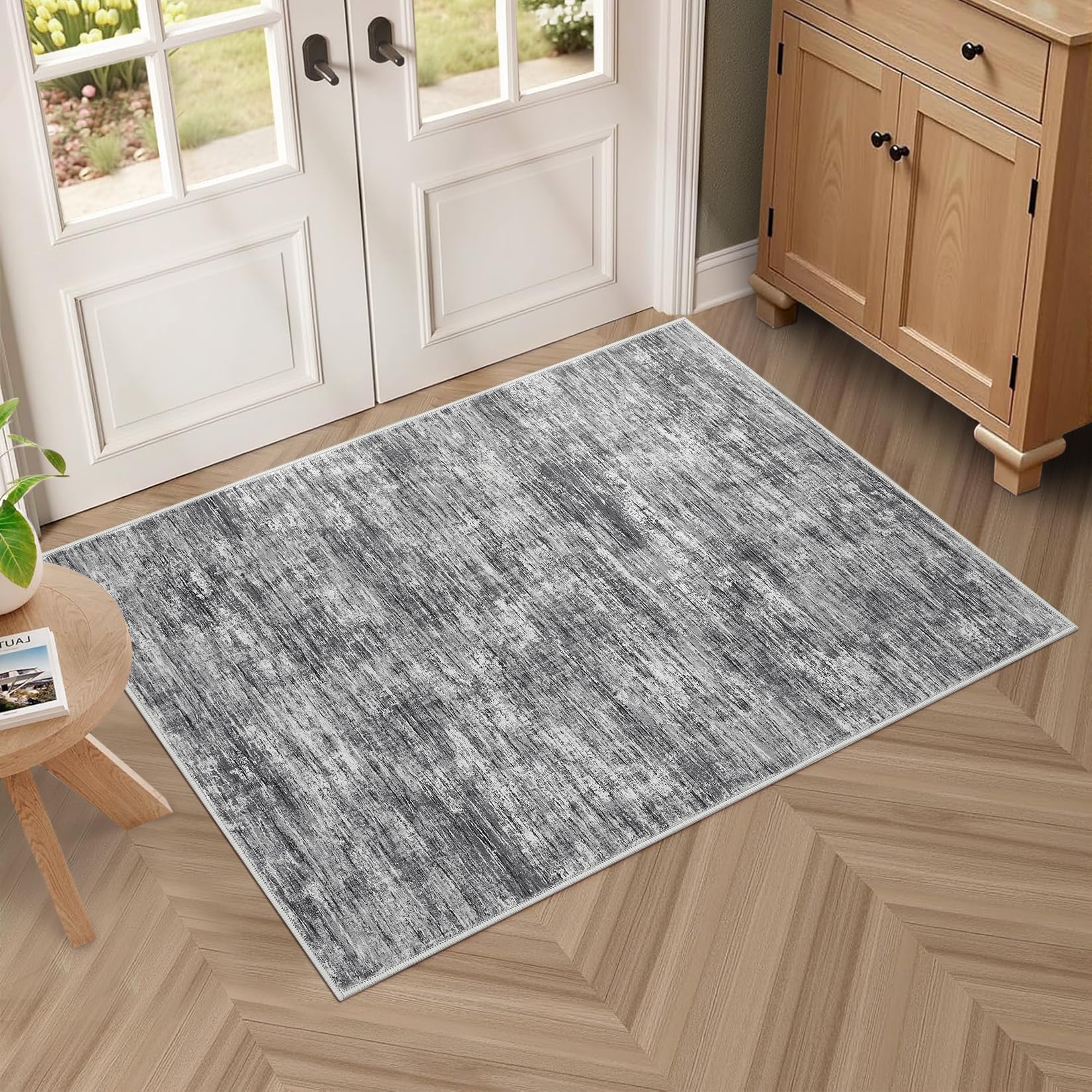 RUGSREAL 8x10 Washable Rug for Living Room Non-Slip Modern Abstract Area Rug Stain Resistant Large Bedroom Rug Contemporary Accent Throw Floor Carpet Solid Rug for Dining Room Home Decor, Beige