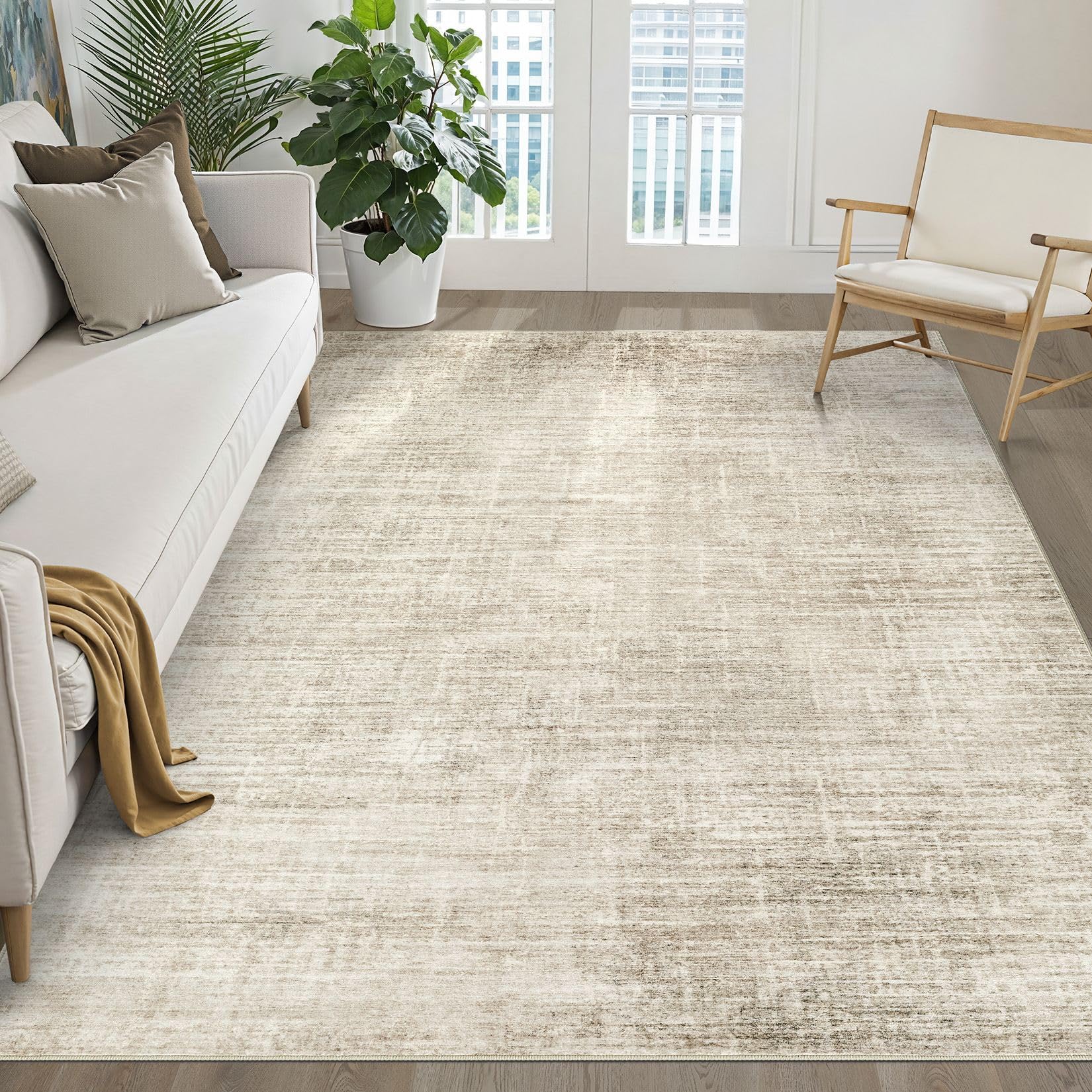 8x10 Area Rugs Living Room: Washable Large Neutral Brown Rug Abstract Soft Modern Stain Resistant Indoor Floor Non-Slip Carpet for Bedroom Nursery Kids Office Playroom Dining Room Under Table Home