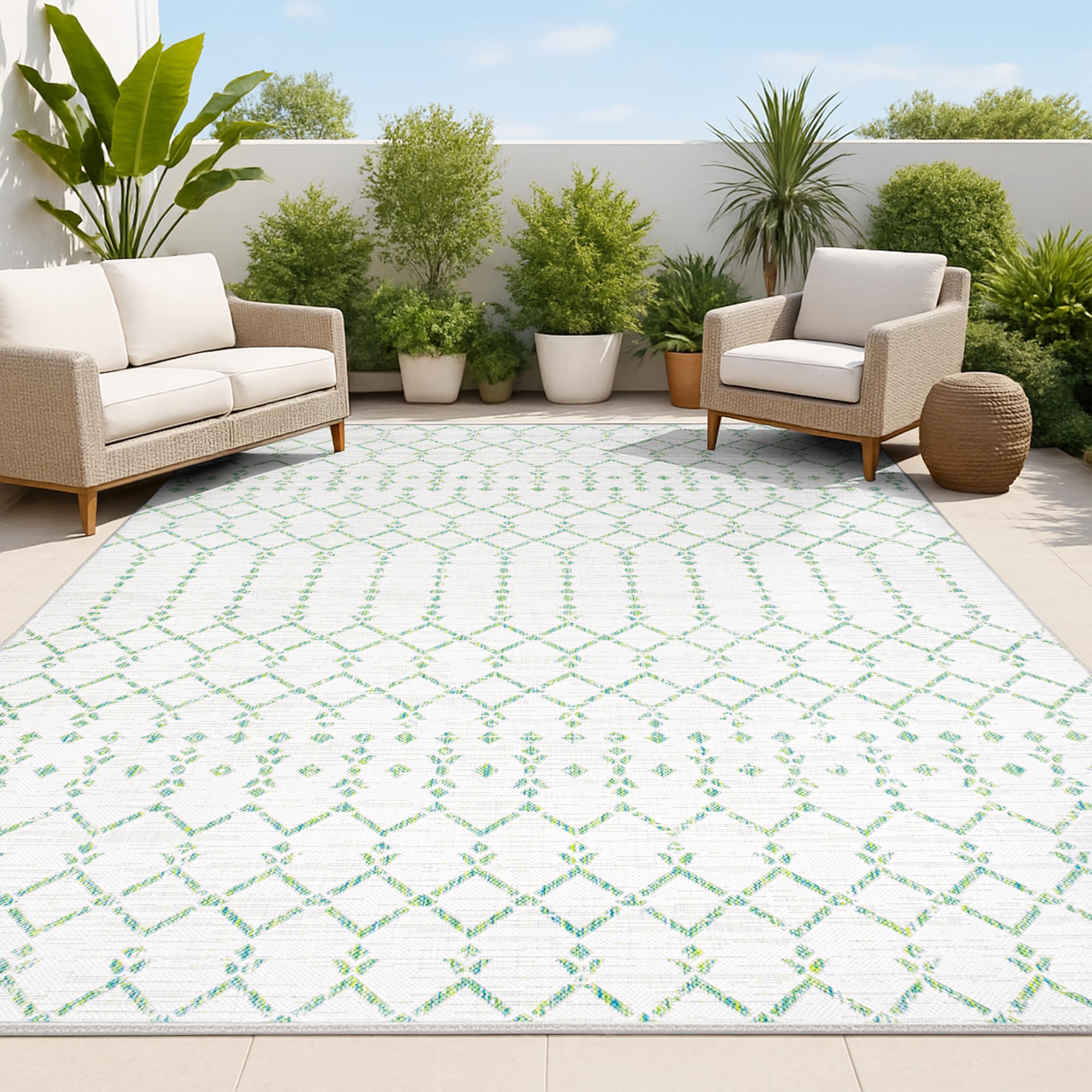 JONATHAN Y Moroccan Geometric Indoor Outdoor Area Rug 8X10 Navy/Light Gray, Ourika Textured Weave for Backyard, Patio, Porch, Easy-Cleaning, High Traffic, Pet-Friendly, Non-Shedding (SMB108B-8)