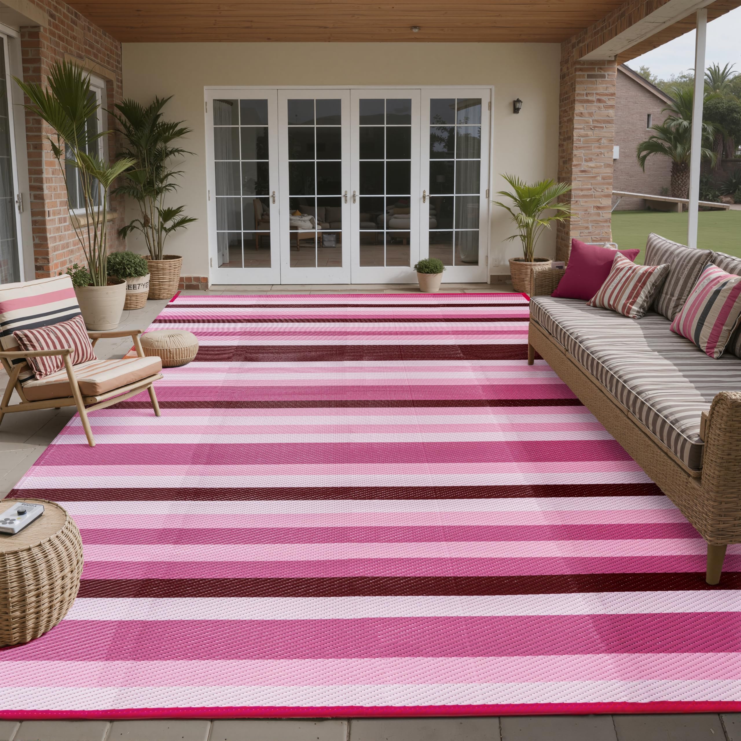 HUGEAR Outdoor Rug for Patios Clearance,Waterproof Mat,Large Outside Carpet,Reversible Plastic Straw Camping Rugs,Rv,Porch,Deck,Camper,Balcony,Backyard (9x12,Checkered/Black&Beige)