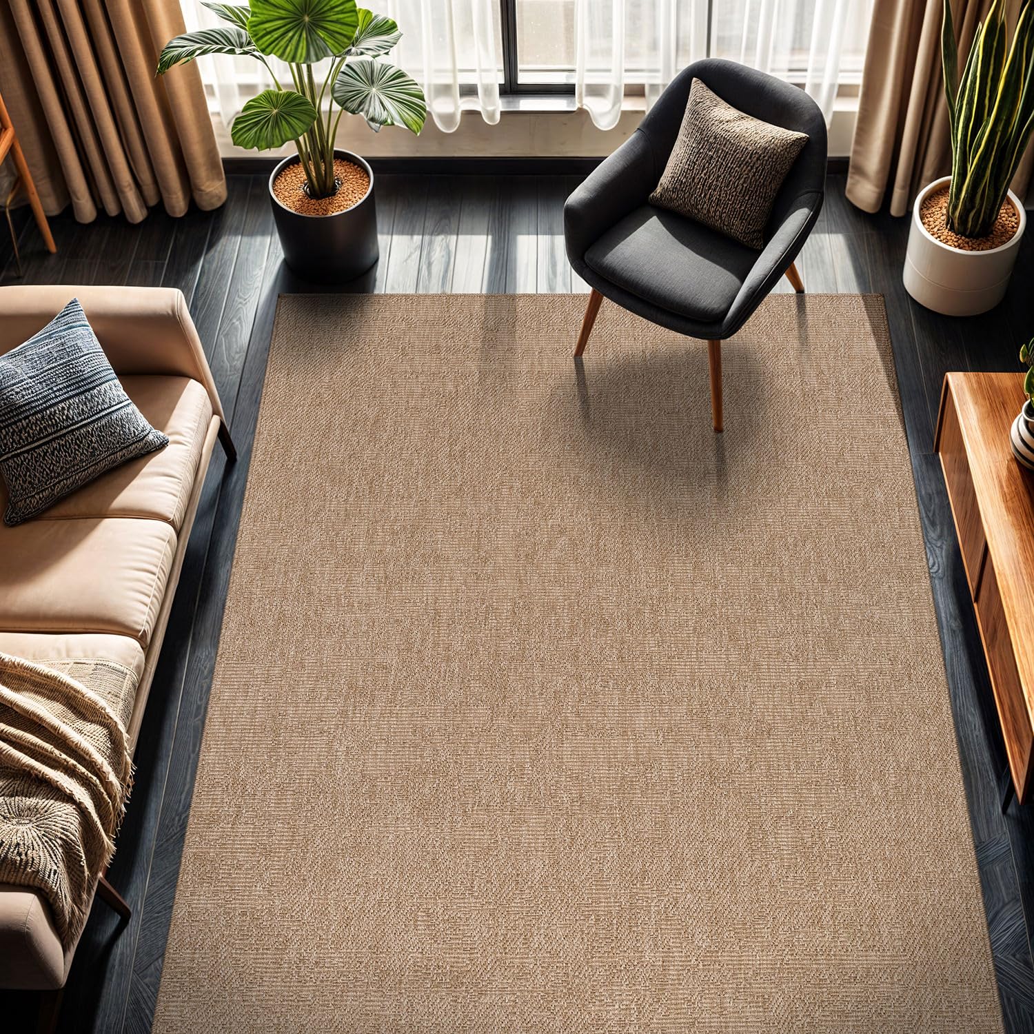 CAMILSON Easy Jute Rug 5x7, Indoor Outdoor Natural Color Fiber Area Rugs for Living Room Patio and Kitchen Rug Herringbone Seagrass Woven Design Easy-Cleaning Washable Outside Carpet Alfombras 5 x 7