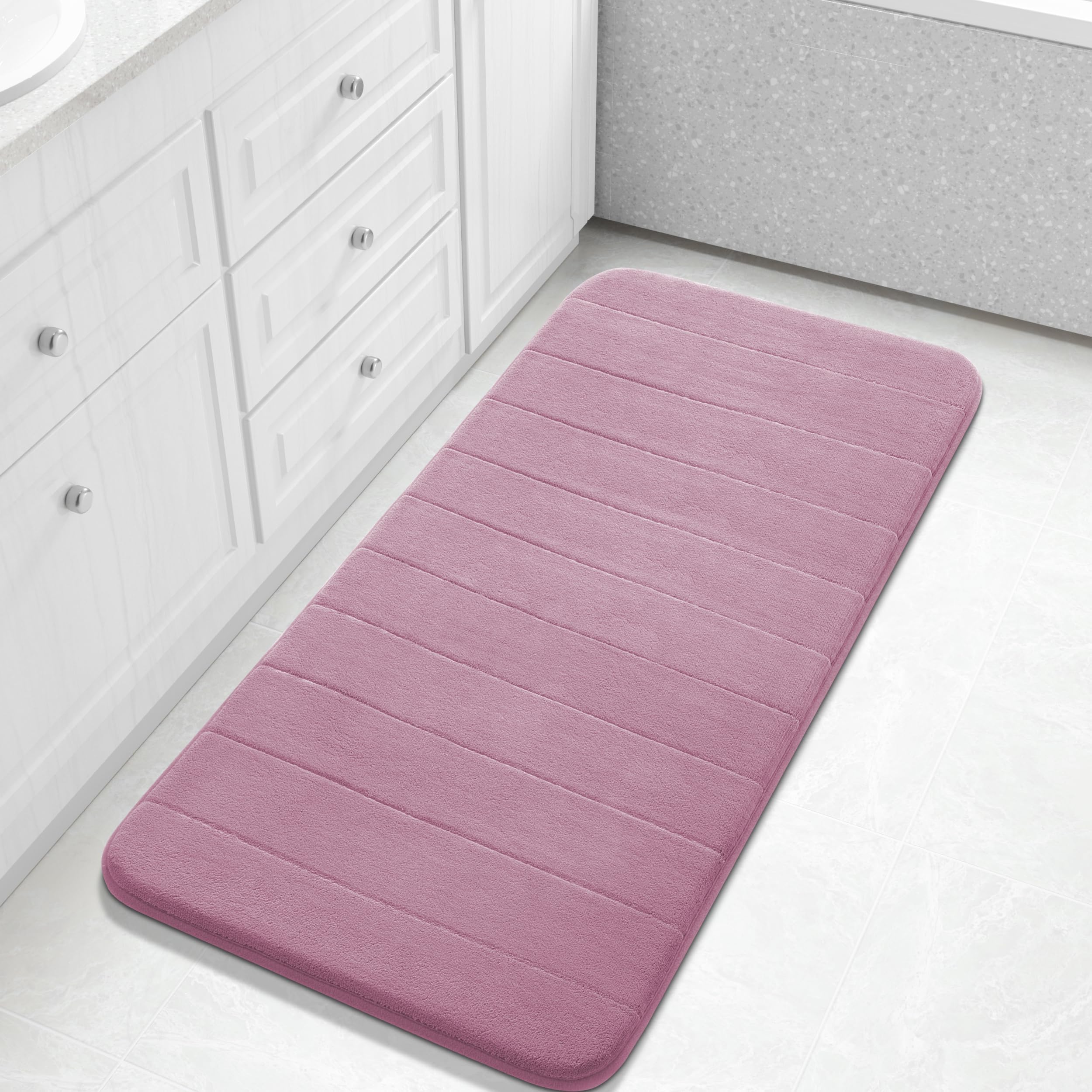 Yimobra Large Bath Mat 36"x24", Super Soft Quick Dry Memory Foam Bathroom Rug, Water Absorbent, Non Slip Backing Machine Washable for Tub Shower, Thick Comfort Support, Cream