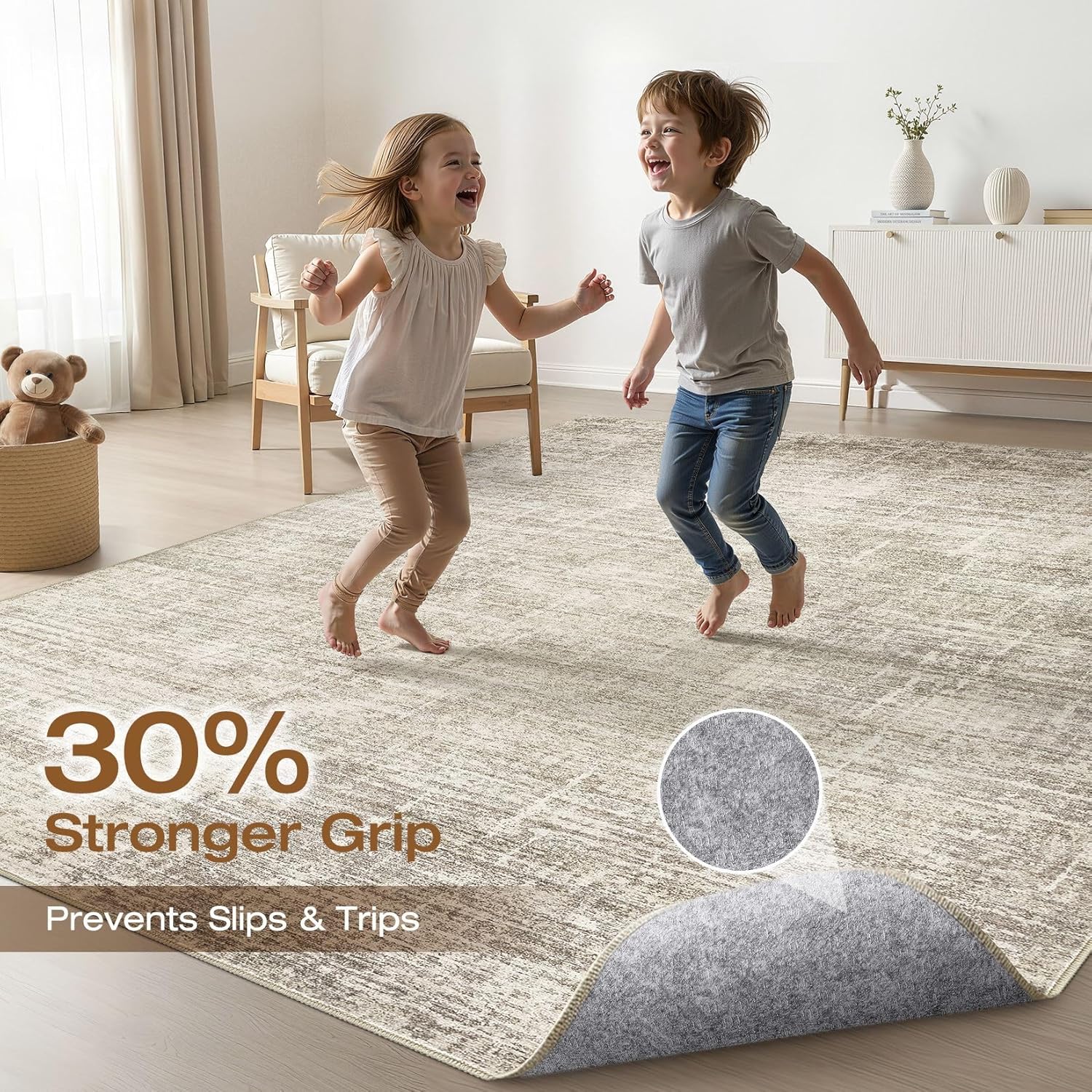 8x10 Area Rugs Living Room: Washable Large Neutral Brown Rug Abstract Soft Modern Stain Resistant Indoor Floor Non-Slip Carpet for Bedroom Nursery Kids Office Playroom Dining Room Under Table Home