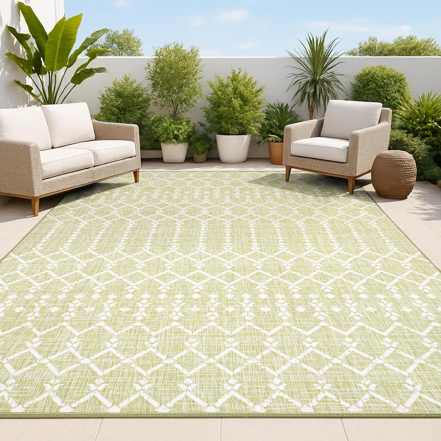 JONATHAN Y Moroccan Geometric Indoor Outdoor Area Rug 8X10 Navy/Light Gray, Ourika Textured Weave for Backyard, Patio, Porch, Easy-Cleaning, High Traffic, Pet-Friendly, Non-Shedding (SMB108B-8)