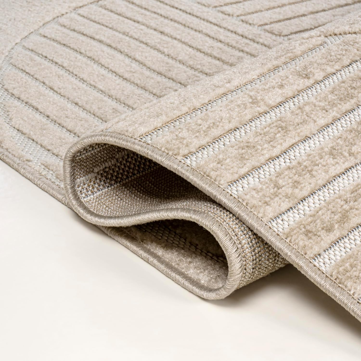 JONATHAN Y Nordby High-Low Arch Striped Indoor/Outdoor Area Rug, 4x6, Beige/Cream, for Patio, Backyard, Living Room, Bedroom, Office, Hose-Washable (SCN104E-4)