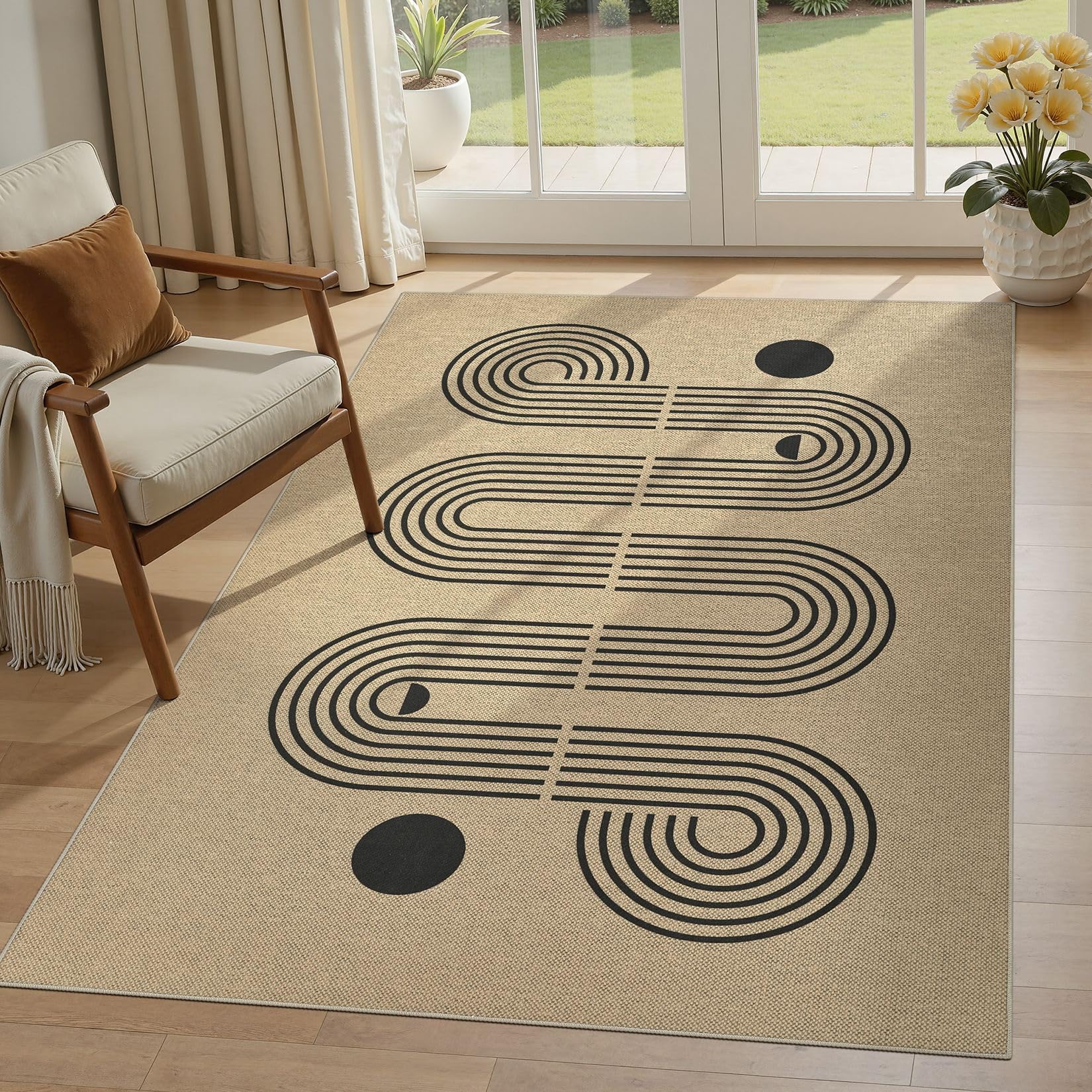 5x7 Outdoor Jute Area Rug Patio, Farmhouse Rugs for Living Room Backyard Machine Washable Non Slip, Pet Friendly Indoor Geometric Carpet for Dining Room - Brown