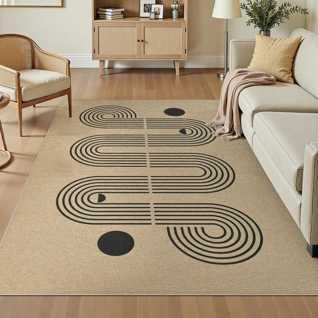 5x7 Outdoor Jute Area Rug Patio, Farmhouse Rugs for Living Room Backyard Machine Washable Non Slip, Pet Friendly Indoor Geometric Carpet for Dining Room - Brown