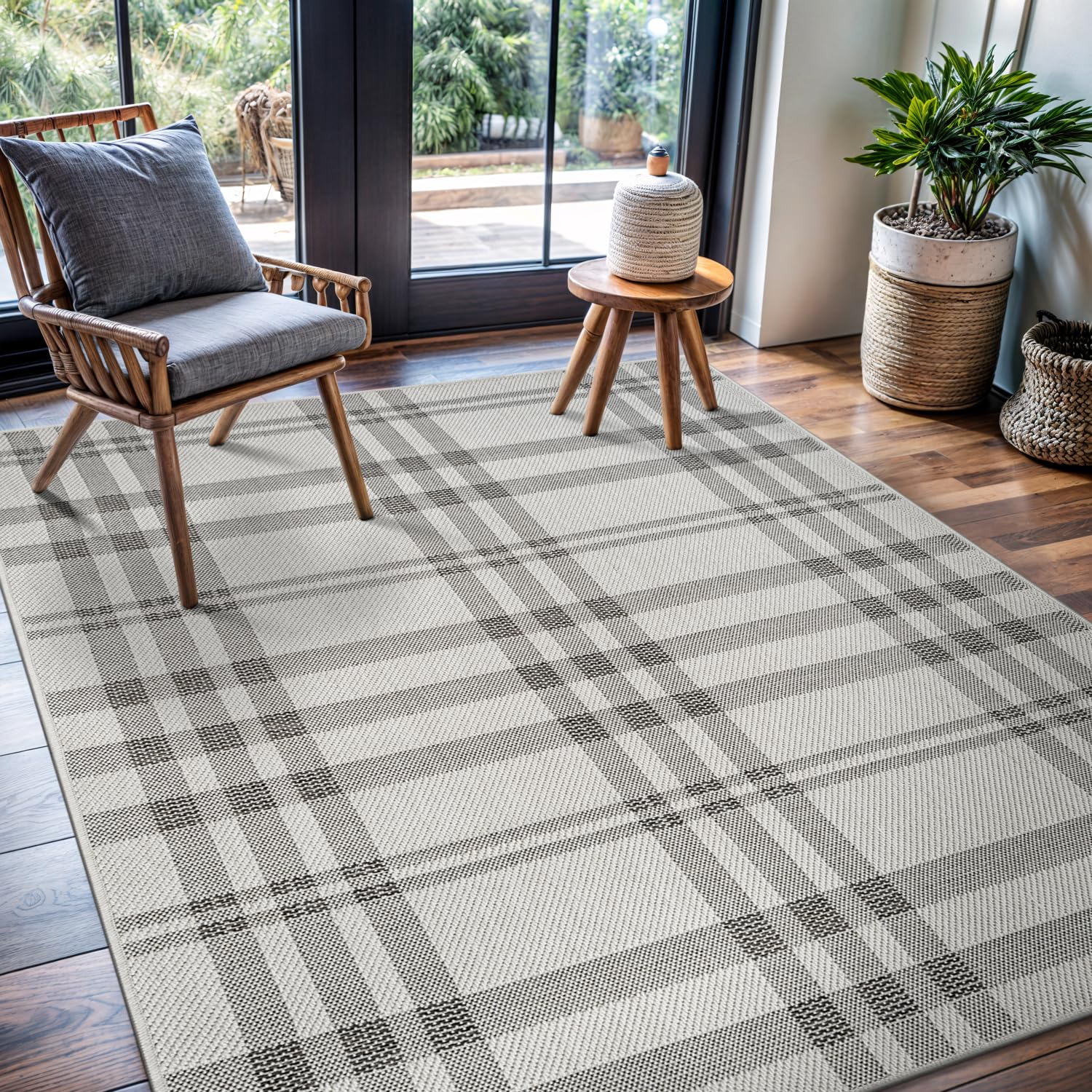 CAMILSON Easy Jute Rug 5x7, Indoor Outdoor Natural Color Fiber Area Rugs for Living Room Patio and Kitchen Rug Herringbone Seagrass Woven Design Easy-Cleaning Washable Outside Carpet Alfombras 5 x 7