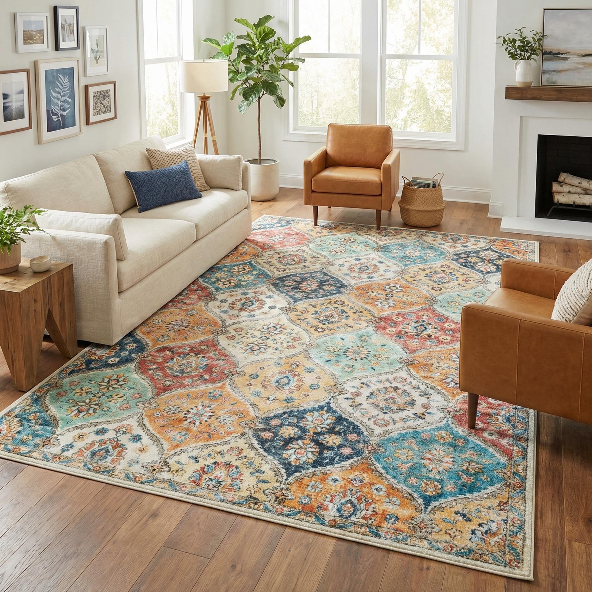 Garvee Modern Solid Rugs for Living Room 8x10 Washable Rug Large Non Slip Low Pile Foldable Carpet Ultra Soft Non-Shedding Stain-Resistant Floor Mat for Bedroom Playroom Nursery Office Dorm Cream