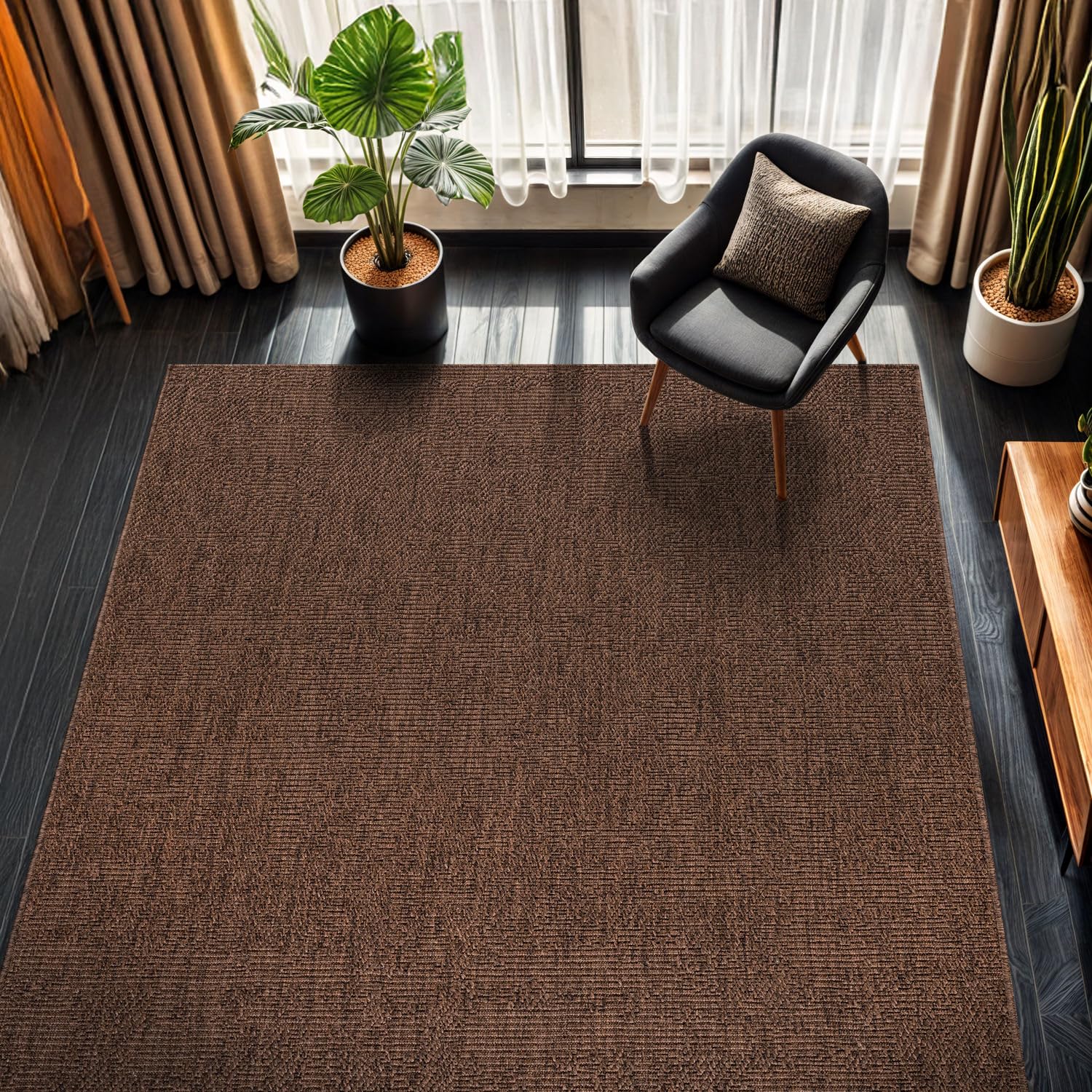 CAMILSON Easy Jute Rug 5x7, Indoor Outdoor Natural Color Fiber Area Rugs for Living Room Patio and Kitchen Rug Herringbone Seagrass Woven Design Easy-Cleaning Washable Outside Carpet Alfombras 5 x 7