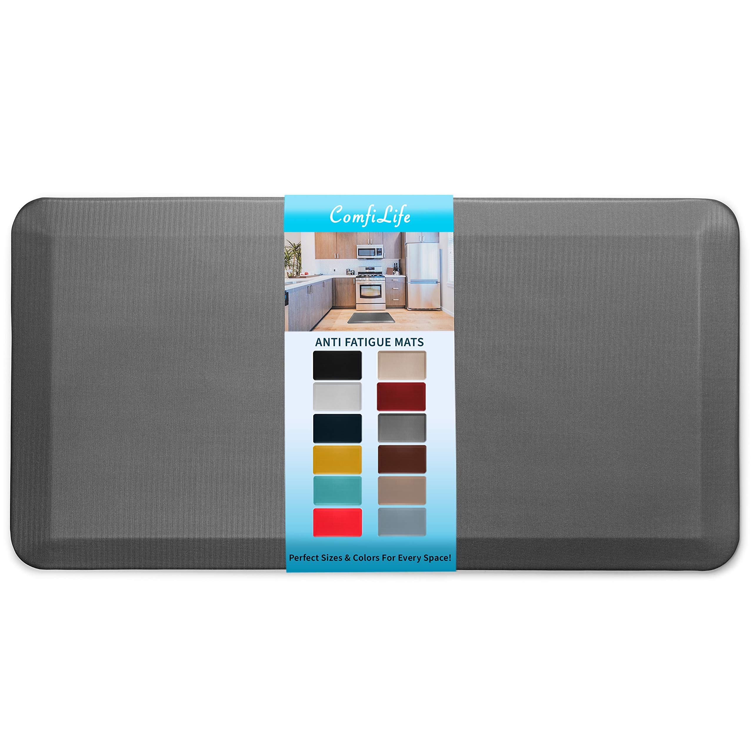 ComfiLife Anti Fatigue Floor Mat – 3/4 Inch Thick Kitchen Mats for Floor, Standing Desk Mat, Kitchen Rug – Comfort at Home, Office – Durable – Stain Resistant – Non-Slip Bottom (20" x 32", Black)