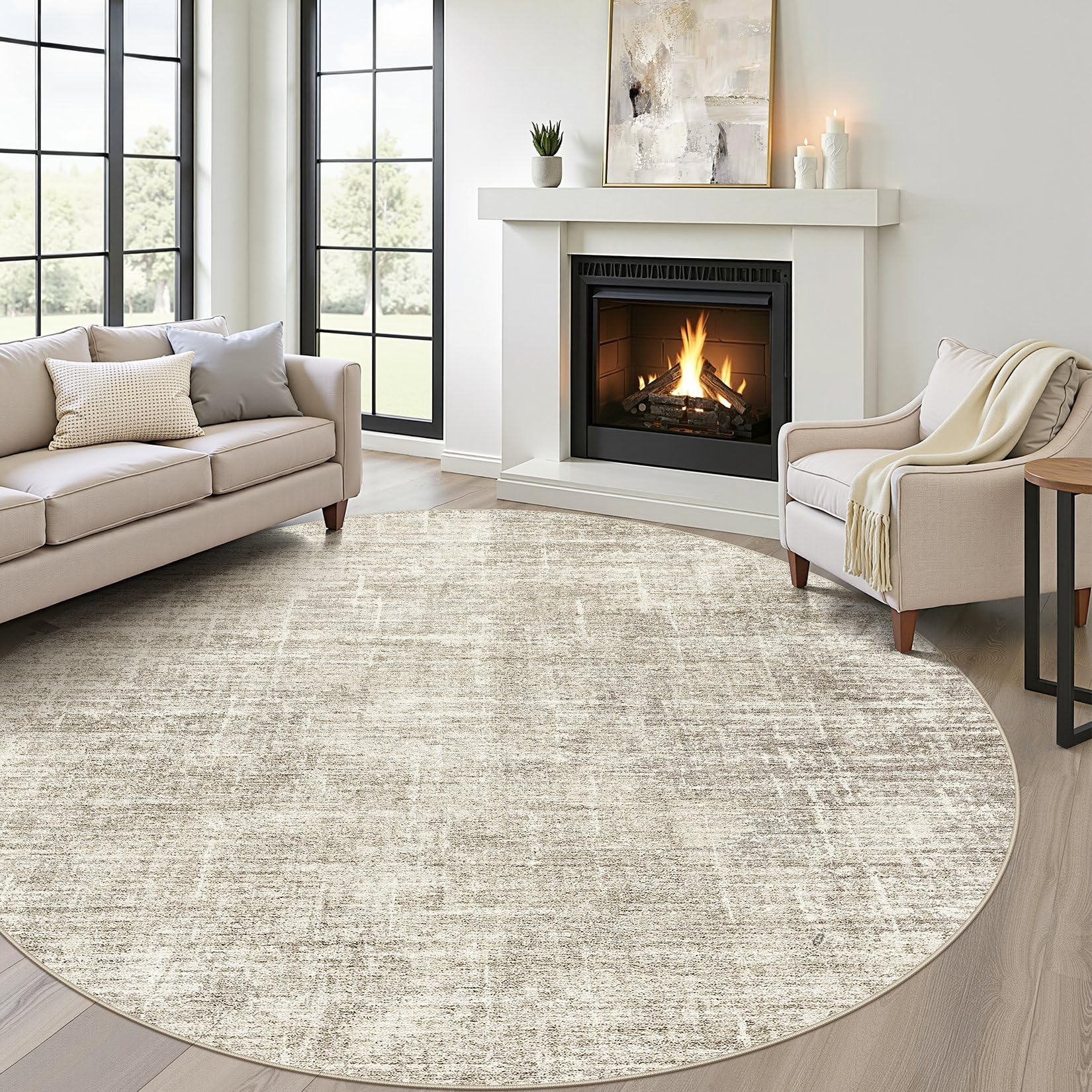 8x10 Area Rugs Living Room: Washable Large Neutral Brown Rug Abstract Soft Modern Stain Resistant Indoor Floor Non-Slip Carpet for Bedroom Nursery Kids Office Playroom Dining Room Under Table Home