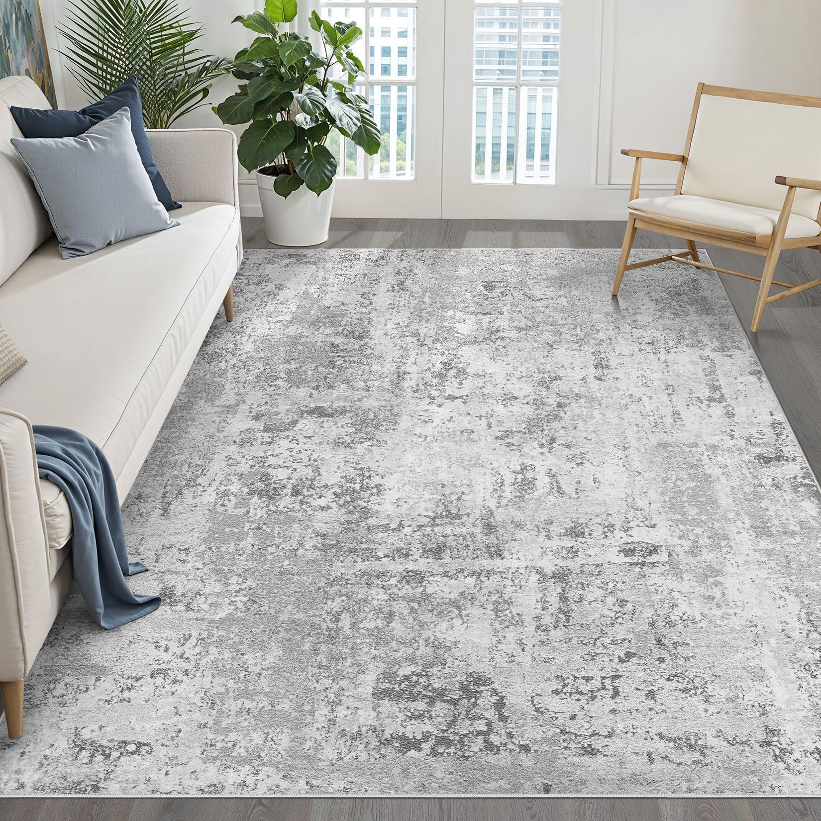 8x10 Area Rugs Living Room: Washable Large Neutral Brown Rug Abstract Soft Modern Stain Resistant Indoor Floor Non-Slip Carpet for Bedroom Nursery Kids Office Playroom Dining Room Under Table Home