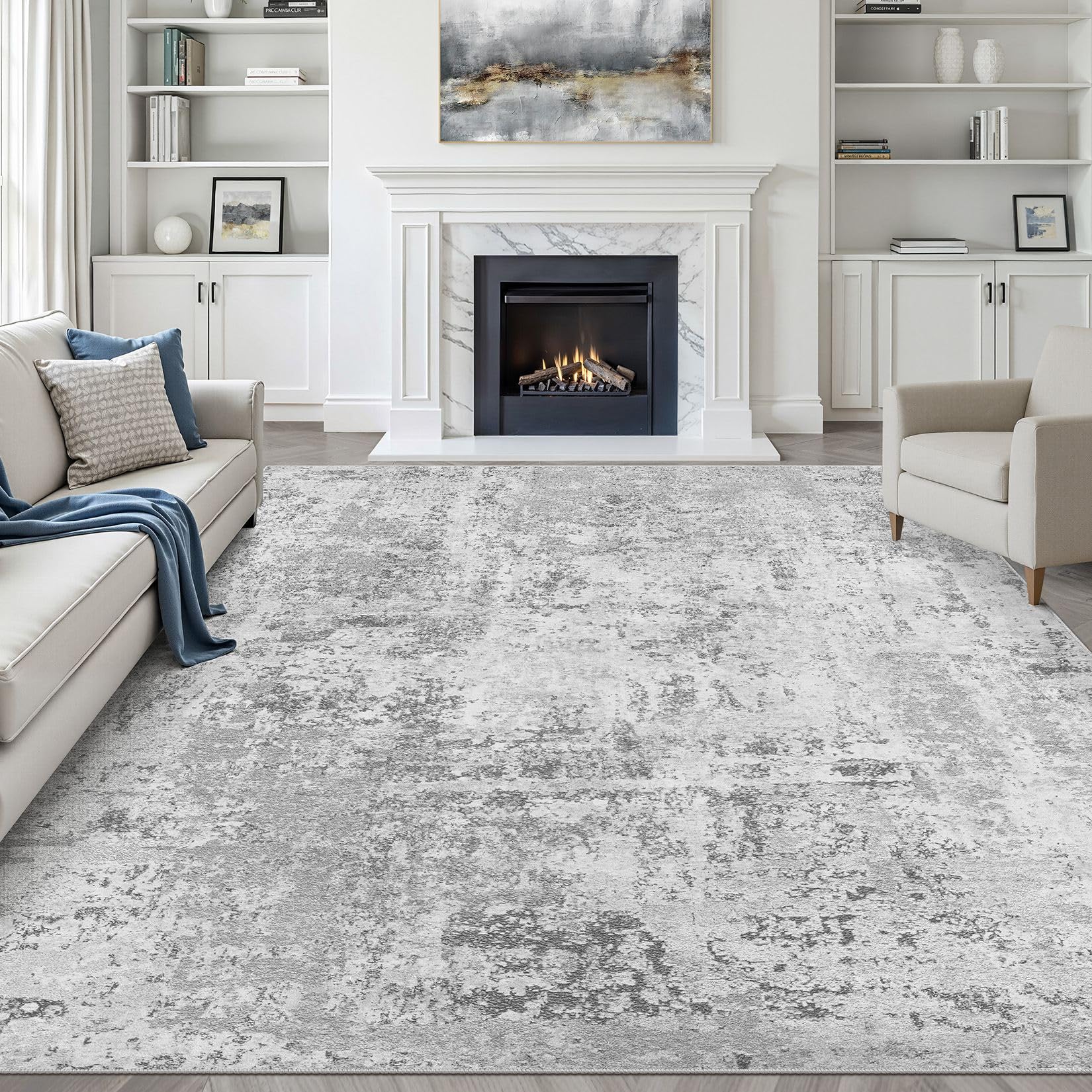 8x10 Area Rugs Living Room: Washable Large Neutral Brown Rug Abstract Soft Modern Stain Resistant Indoor Floor Non-Slip Carpet for Bedroom Nursery Kids Office Playroom Dining Room Under Table Home