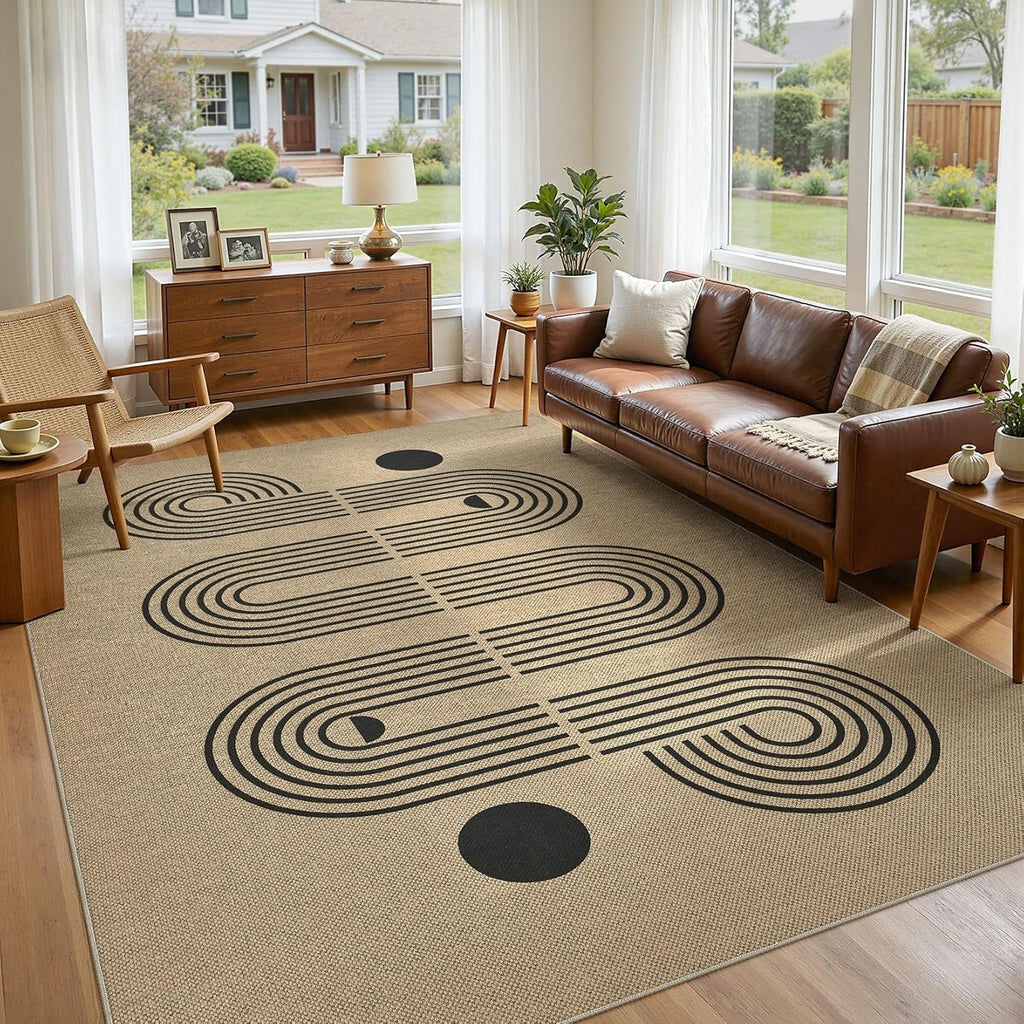 5x7 Outdoor Jute Area Rug Patio, Farmhouse Rugs for Living Room Backyard Machine Washable Non Slip, Pet Friendly Indoor Geometric Carpet for Dining Room - Brown