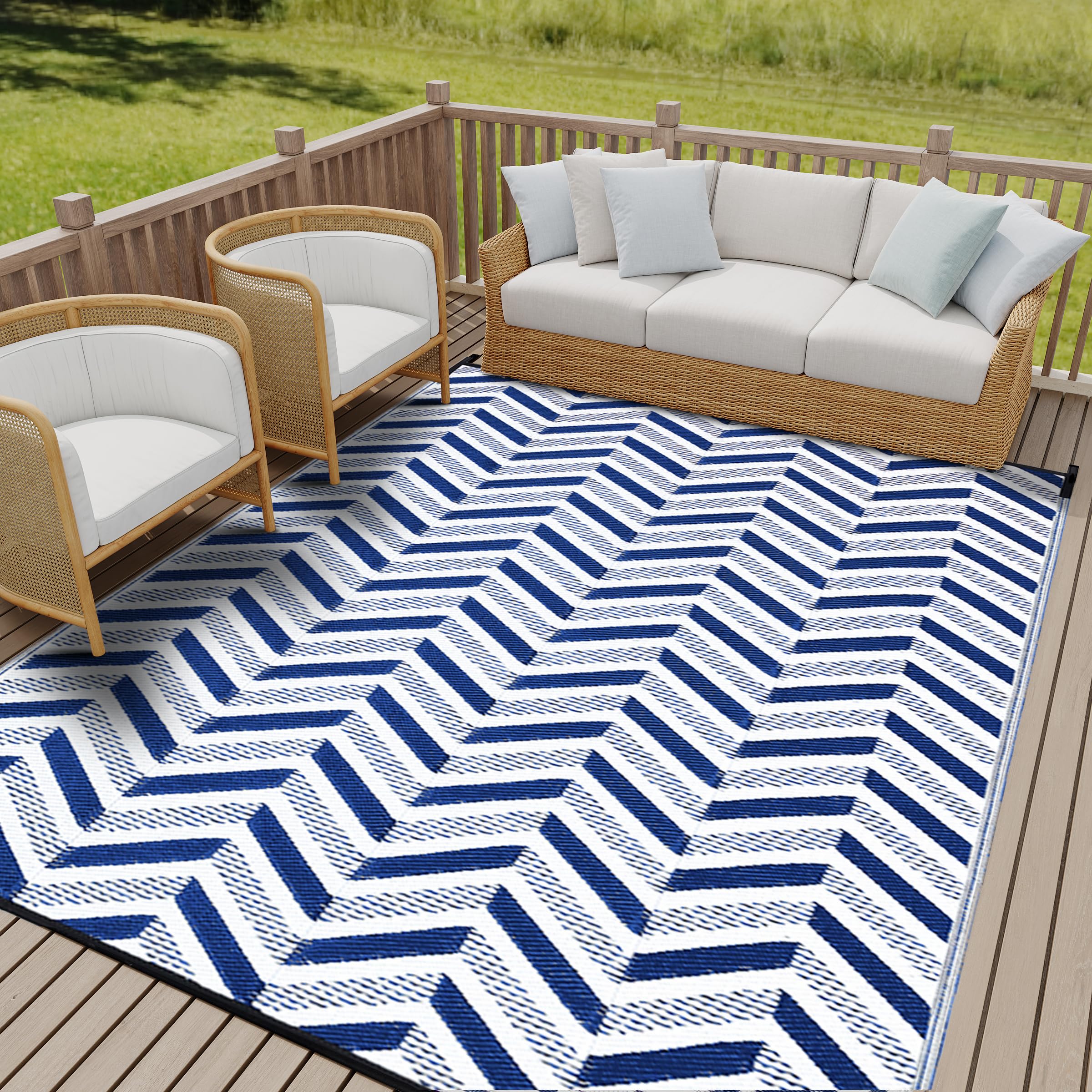 HUGEAR Outdoor Rug for Patios Clearance,Waterproof Mat,Large Outside Carpet,Reversible Plastic Straw Camping Rugs,Rv,Porch,Deck,Camper,Balcony,Backyard (9x12,Checkered/Black&Beige)