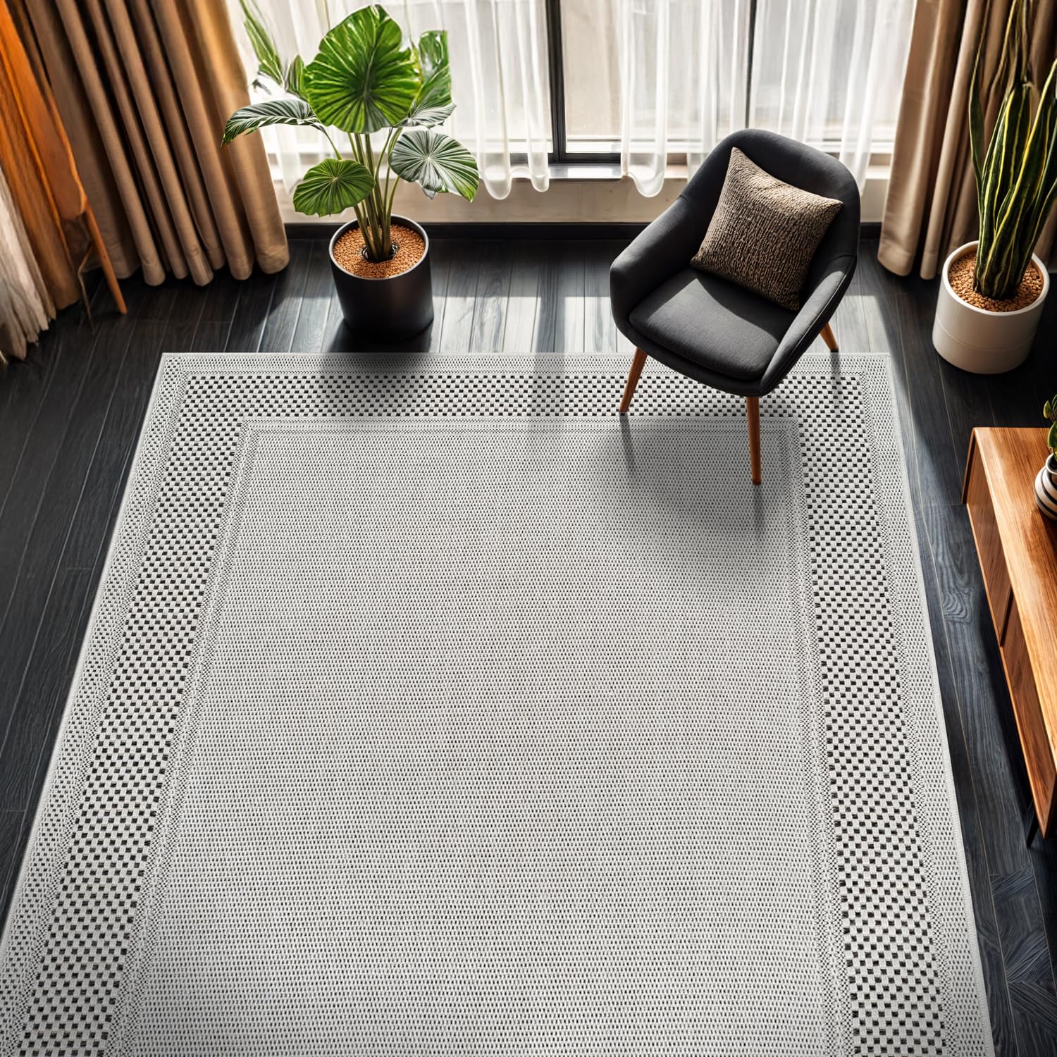 CAMILSON Easy Jute Rug 5x7, Indoor Outdoor Natural Color Fiber Area Rugs for Living Room Patio and Kitchen Rug Herringbone Seagrass Woven Design Easy-Cleaning Washable Outside Carpet Alfombras 5 x 7