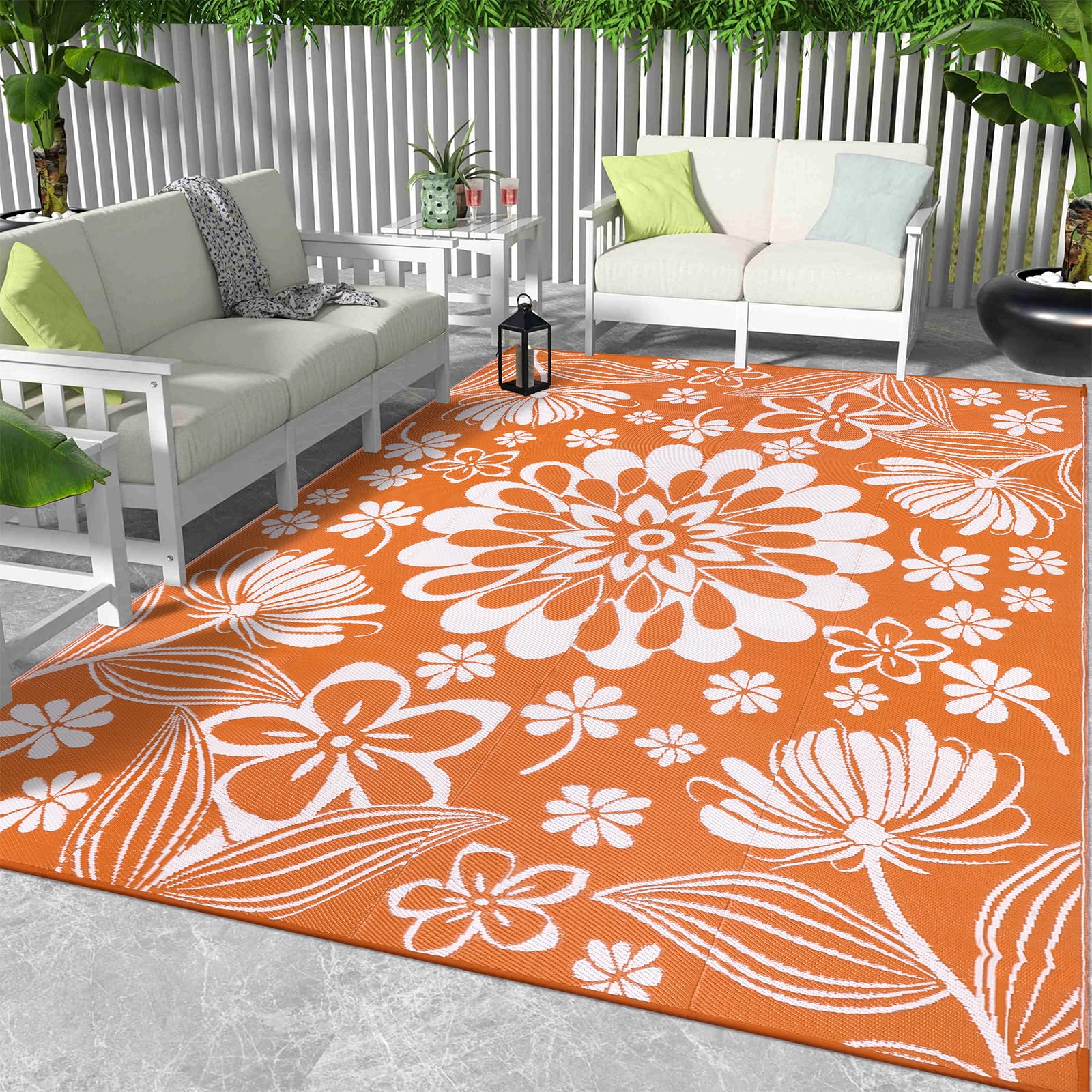 Ileading Reversible Plastic Outdoor Rug Modern Geometric Style Patio Straw Mat Waterproof Deck Carpets Non Shedding Portable Area Rugs for RV Beach Backyard Outside Pool Picnic Camping(6'x9'Grey)