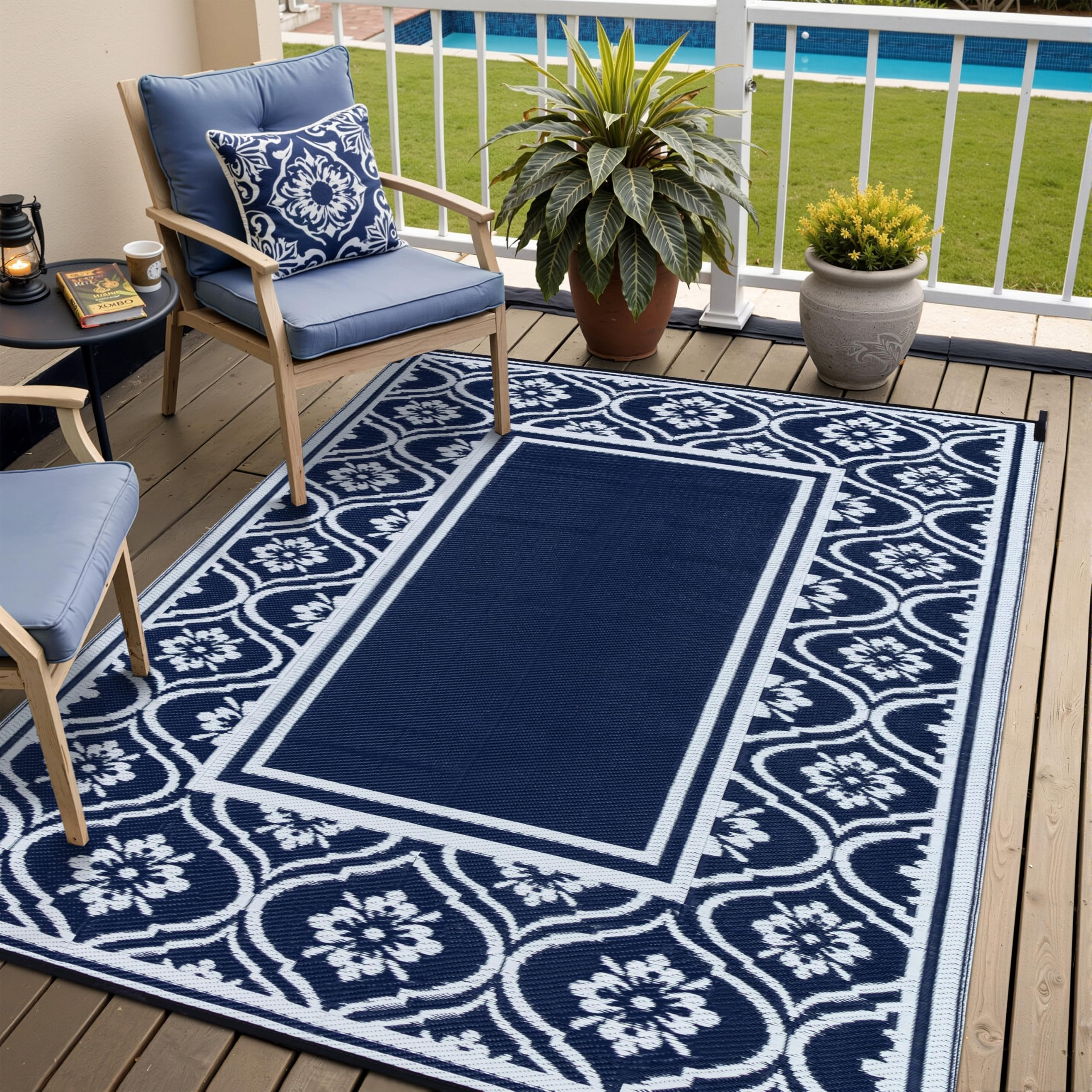 HUGEAR Outdoor Rug for Patios Clearance,Waterproof Mat,Large Outside Carpet,Reversible Plastic Straw Camping Rugs,Rv,Porch,Deck,Camper,Balcony,Backyard (9x12,Checkered/Black&Beige)