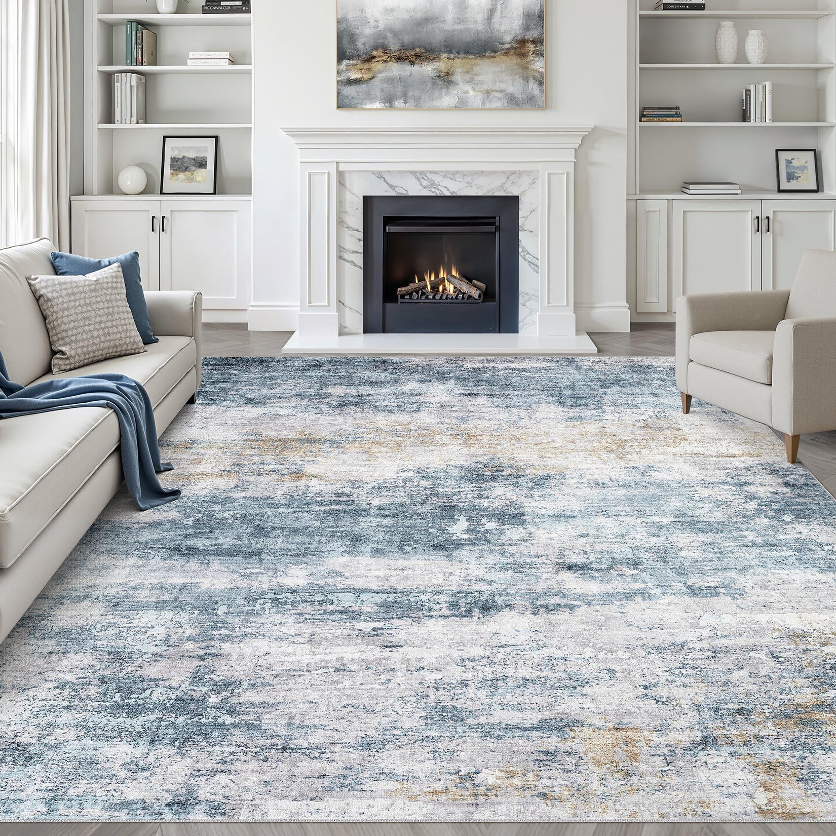 8x10 Area Rugs Living Room: Washable Large Neutral Brown Rug Abstract Soft Modern Stain Resistant Indoor Floor Non-Slip Carpet for Bedroom Nursery Kids Office Playroom Dining Room Under Table Home