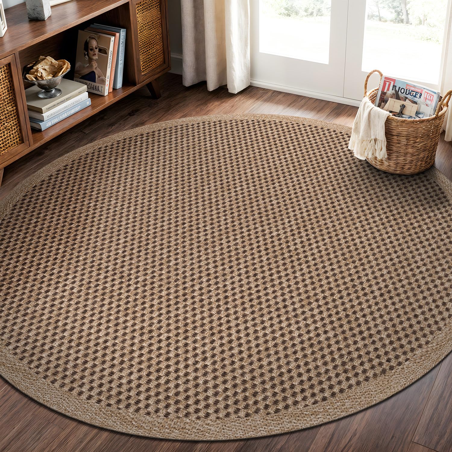 CAMILSON Easy Jute Rug 5x7, Indoor Outdoor Natural Color Fiber Area Rugs for Living Room Patio and Kitchen Rug Herringbone Seagrass Woven Design Easy-Cleaning Washable Outside Carpet Alfombras 5 x 7