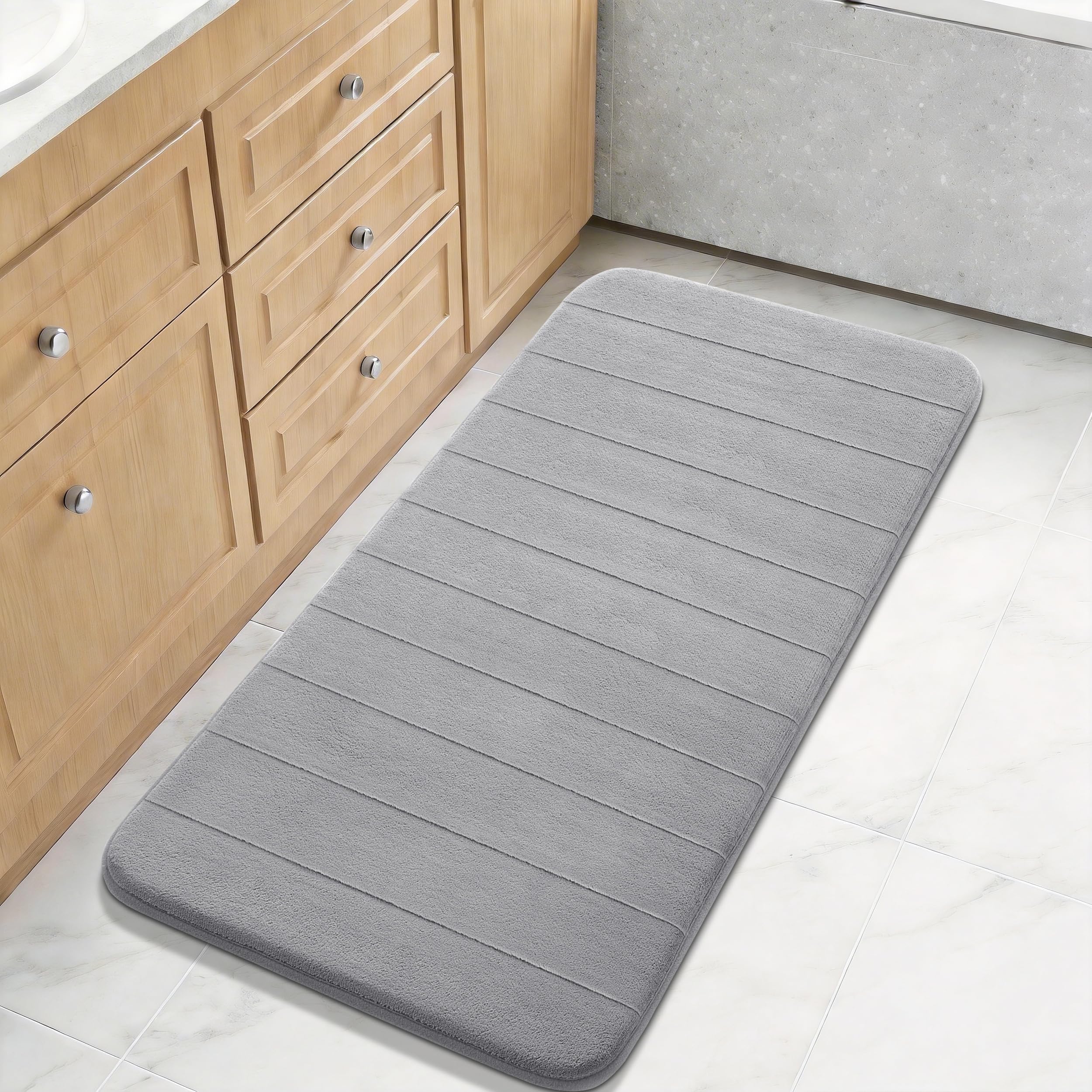 Yimobra Large Bath Mat 36"x24", Super Soft Quick Dry Memory Foam Bathroom Rug, Water Absorbent, Non Slip Backing Machine Washable for Tub Shower, Thick Comfort Support, Cream