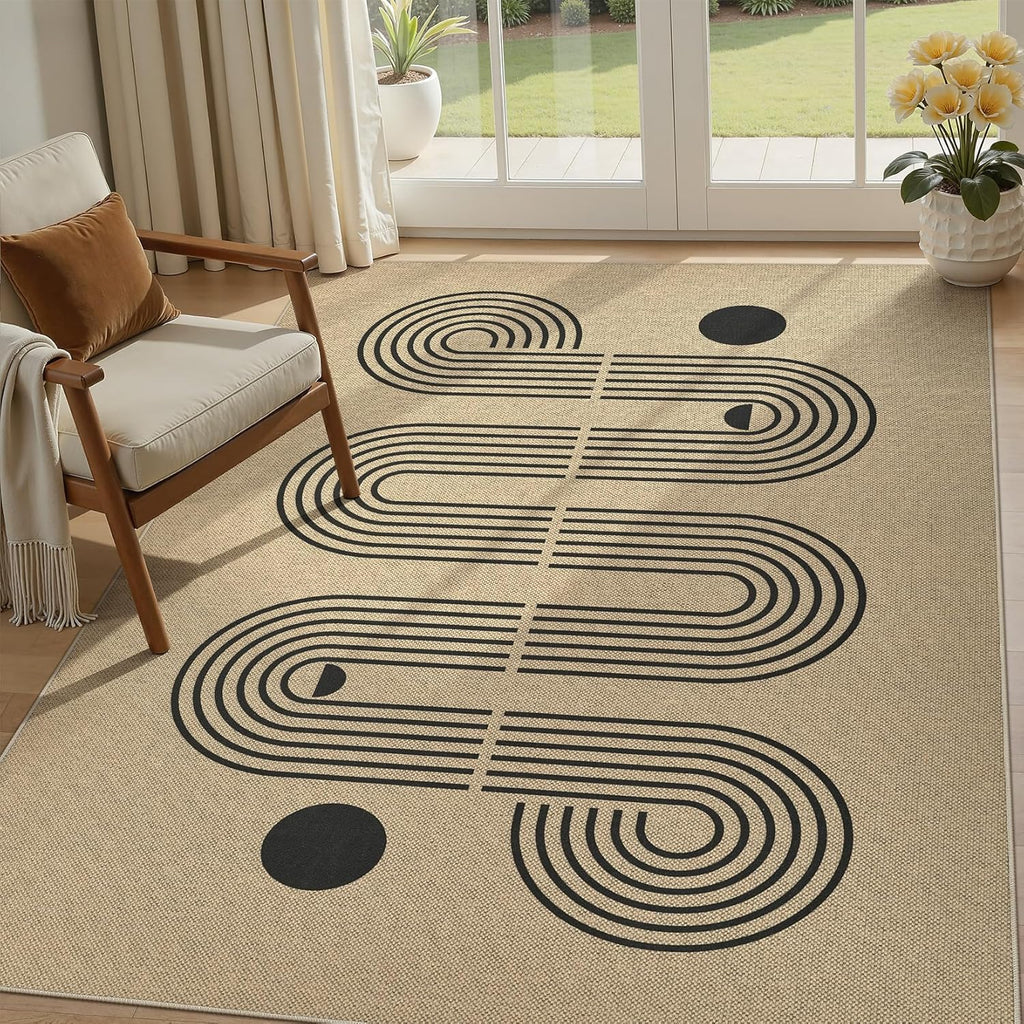 5x7 Outdoor Jute Area Rug Patio, Farmhouse Rugs for Living Room Backyard Machine Washable Non Slip, Pet Friendly Indoor Geometric Carpet for Dining Room - Brown