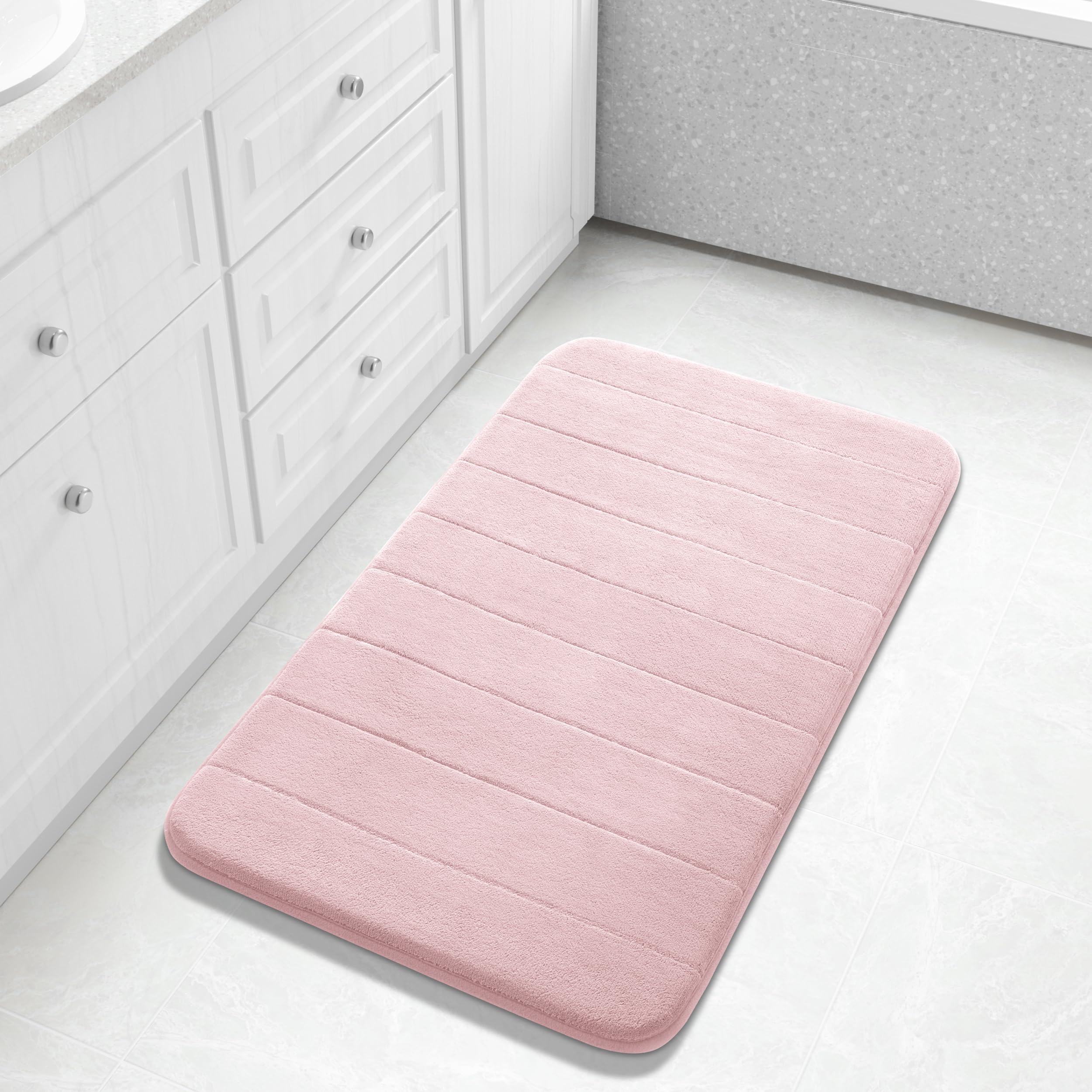 Yimobra Large Bath Mat 36"x24", Super Soft Quick Dry Memory Foam Bathroom Rug, Water Absorbent, Non Slip Backing Machine Washable for Tub Shower, Thick Comfort Support, Cream