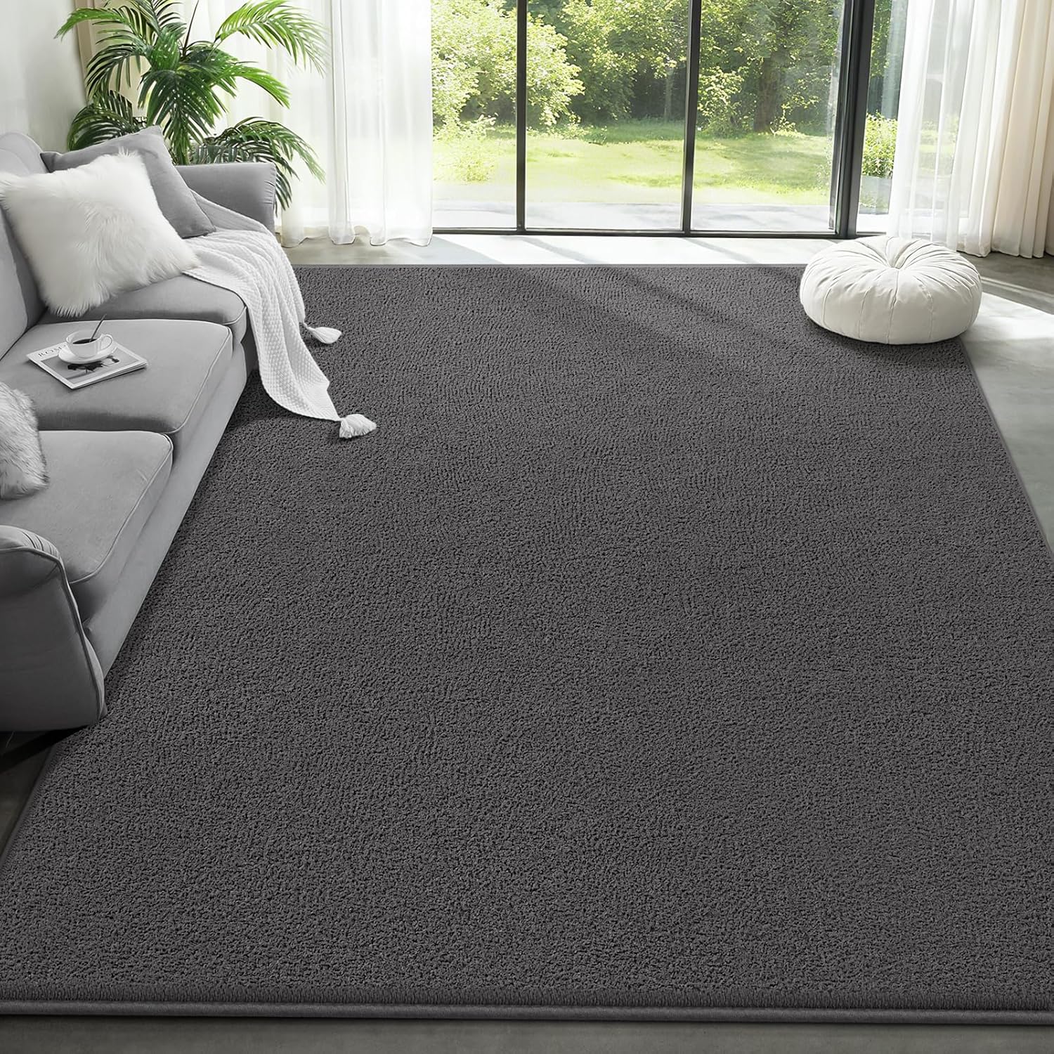 Large Modern Area Rugs for Living Room Bedroom, 6x9 Feet Dark Grey Ultra Soft Solid Thickened Memory Foam Indoor Minimalist Carpets, Non-Slip Comfy Rugs for Boys Girls Nursery Kids Room Home Décor