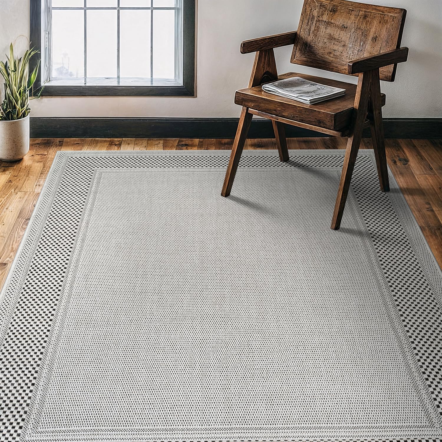 CAMILSON Easy Jute Rug 5x7, Indoor Outdoor Natural Color Fiber Area Rugs for Living Room Patio and Kitchen Rug Herringbone Seagrass Woven Design Easy-Cleaning Washable Outside Carpet Alfombras 5 x 7