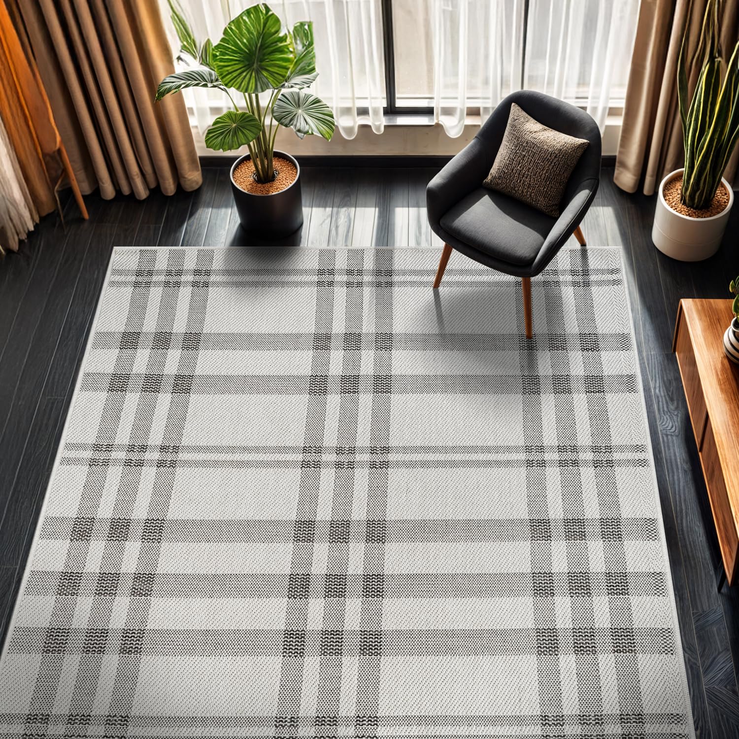 CAMILSON Easy Jute Rug 5x7, Indoor Outdoor Natural Color Fiber Area Rugs for Living Room Patio and Kitchen Rug Herringbone Seagrass Woven Design Easy-Cleaning Washable Outside Carpet Alfombras 5 x 7