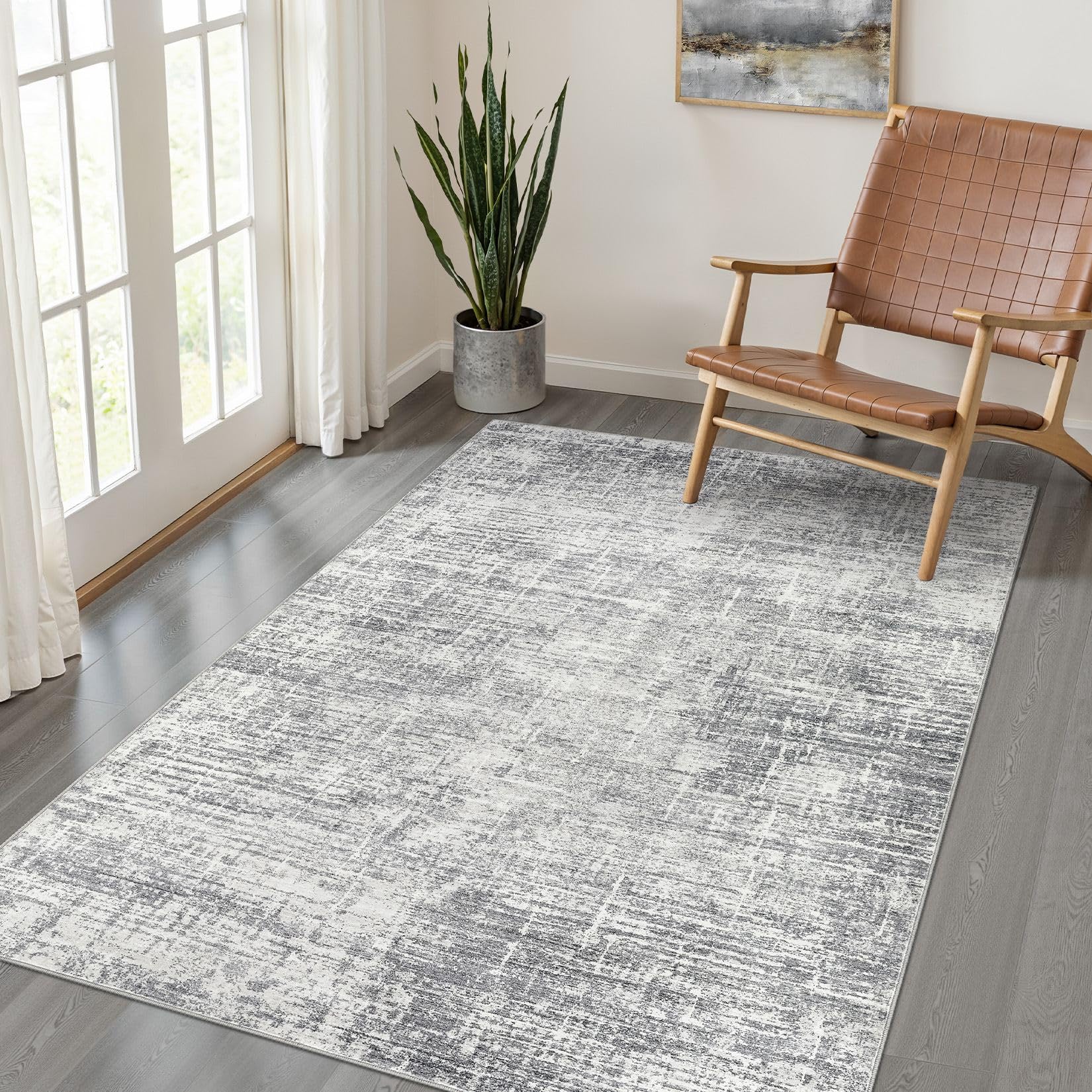 8x10 Area Rugs Living Room: Washable Large Neutral Brown Rug Abstract Soft Modern Stain Resistant Indoor Floor Non-Slip Carpet for Bedroom Nursery Kids Office Playroom Dining Room Under Table Home