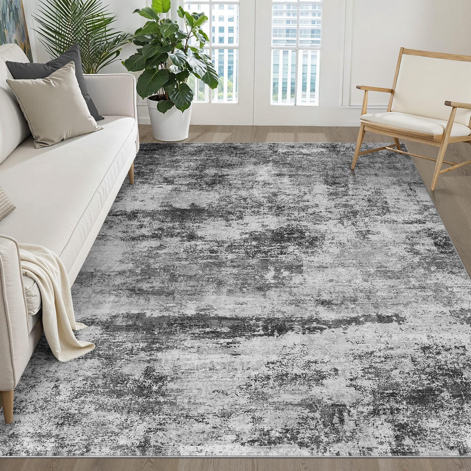 8x10 Area Rugs Living Room: Washable Large Neutral Brown Rug Abstract Soft Modern Stain Resistant Indoor Floor Non-Slip Carpet for Bedroom Nursery Kids Office Playroom Dining Room Under Table Home