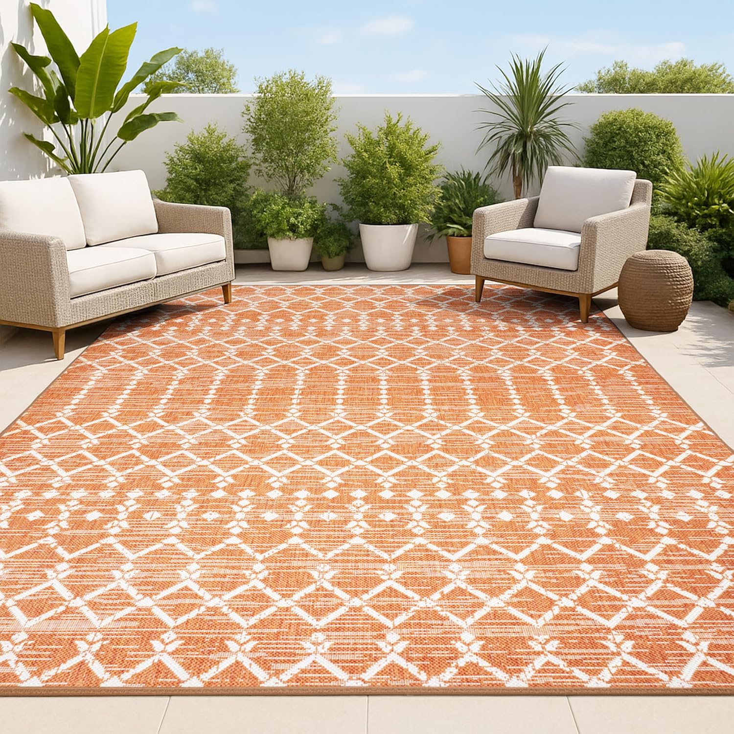 JONATHAN Y Moroccan Geometric Indoor Outdoor Area Rug 8X10 Navy/Light Gray, Ourika Textured Weave for Backyard, Patio, Porch, Easy-Cleaning, High Traffic, Pet-Friendly, Non-Shedding (SMB108B-8)