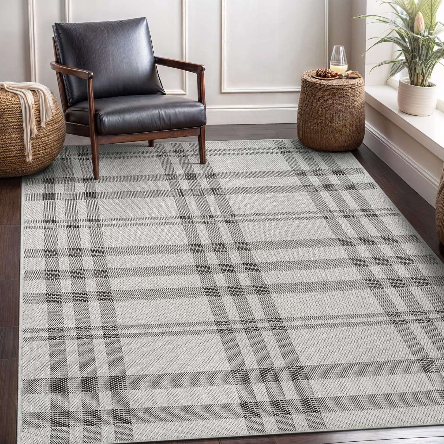 CAMILSON Easy Jute Rug 5x7, Indoor Outdoor Natural Color Fiber Area Rugs for Living Room Patio and Kitchen Rug Herringbone Seagrass Woven Design Easy-Cleaning Washable Outside Carpet Alfombras 5 x 7