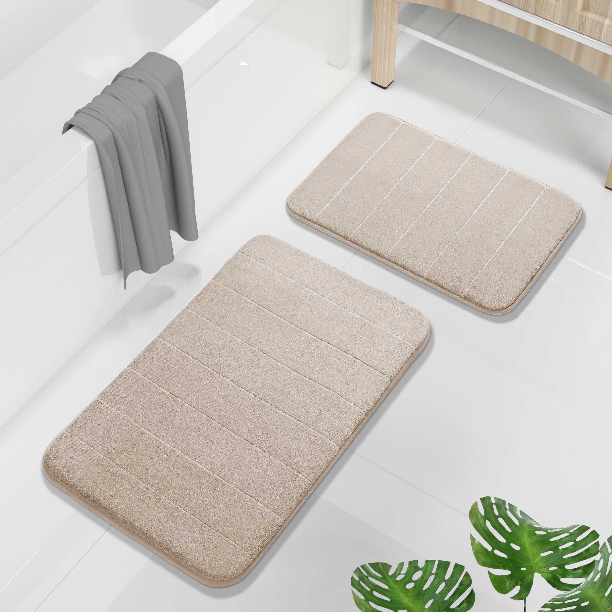 Yimobra Memory Foam Bath Mat Set 2 Piece - Super Soft Absorbent Quick Dry Bathroom Toilet Rugs, Machine Washable Non Slip Floor Carpet for Tub Shower & Single Sink (31.5x20 & 24x20, Gray)
