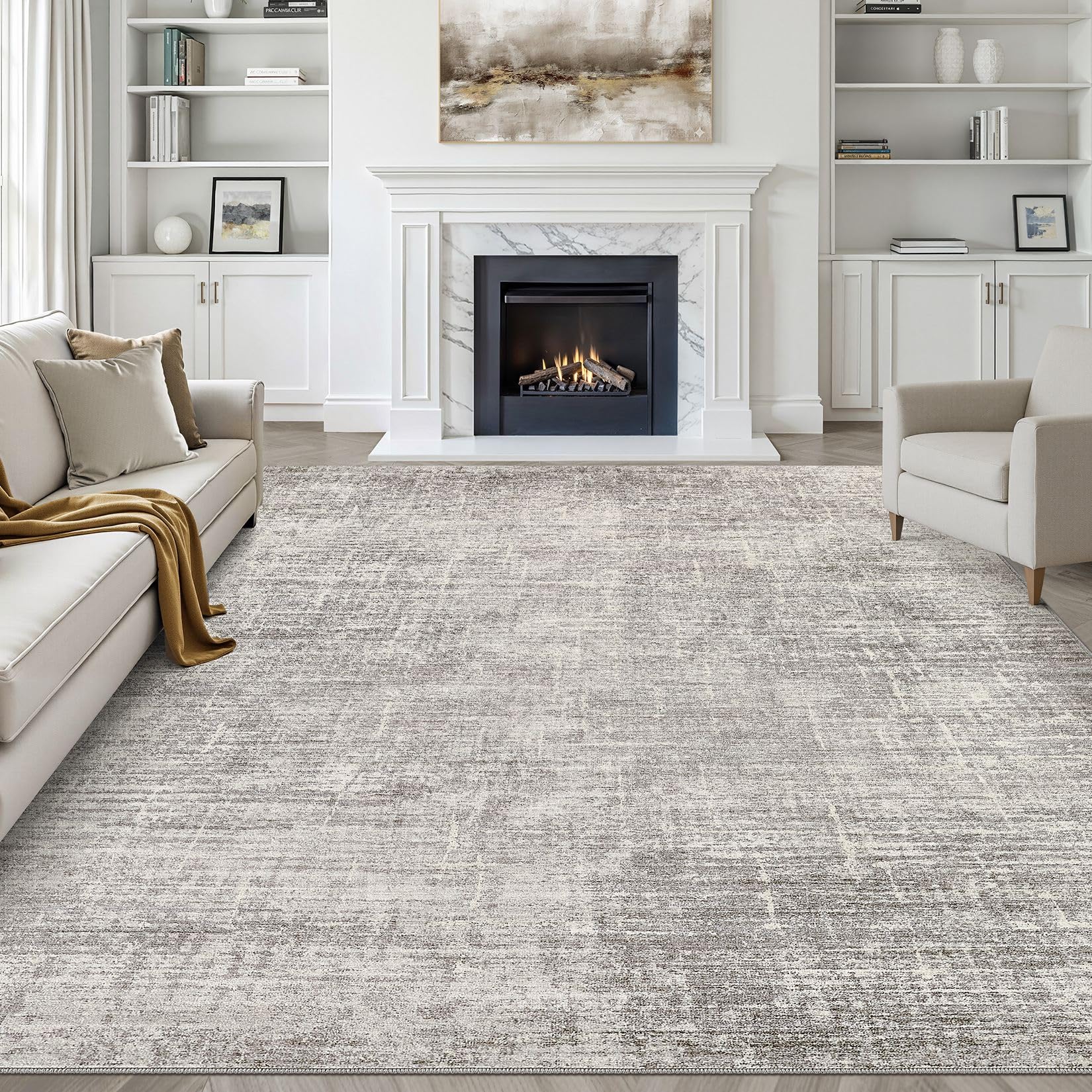 8x10 Area Rugs Living Room: Washable Large Neutral Brown Rug Abstract Soft Modern Stain Resistant Indoor Floor Non-Slip Carpet for Bedroom Nursery Kids Office Playroom Dining Room Under Table Home