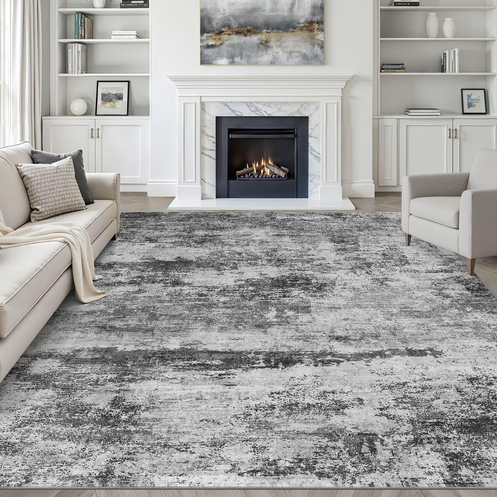 8x10 Area Rugs Living Room: Washable Large Neutral Brown Rug Abstract Soft Modern Stain Resistant Indoor Floor Non-Slip Carpet for Bedroom Nursery Kids Office Playroom Dining Room Under Table Home