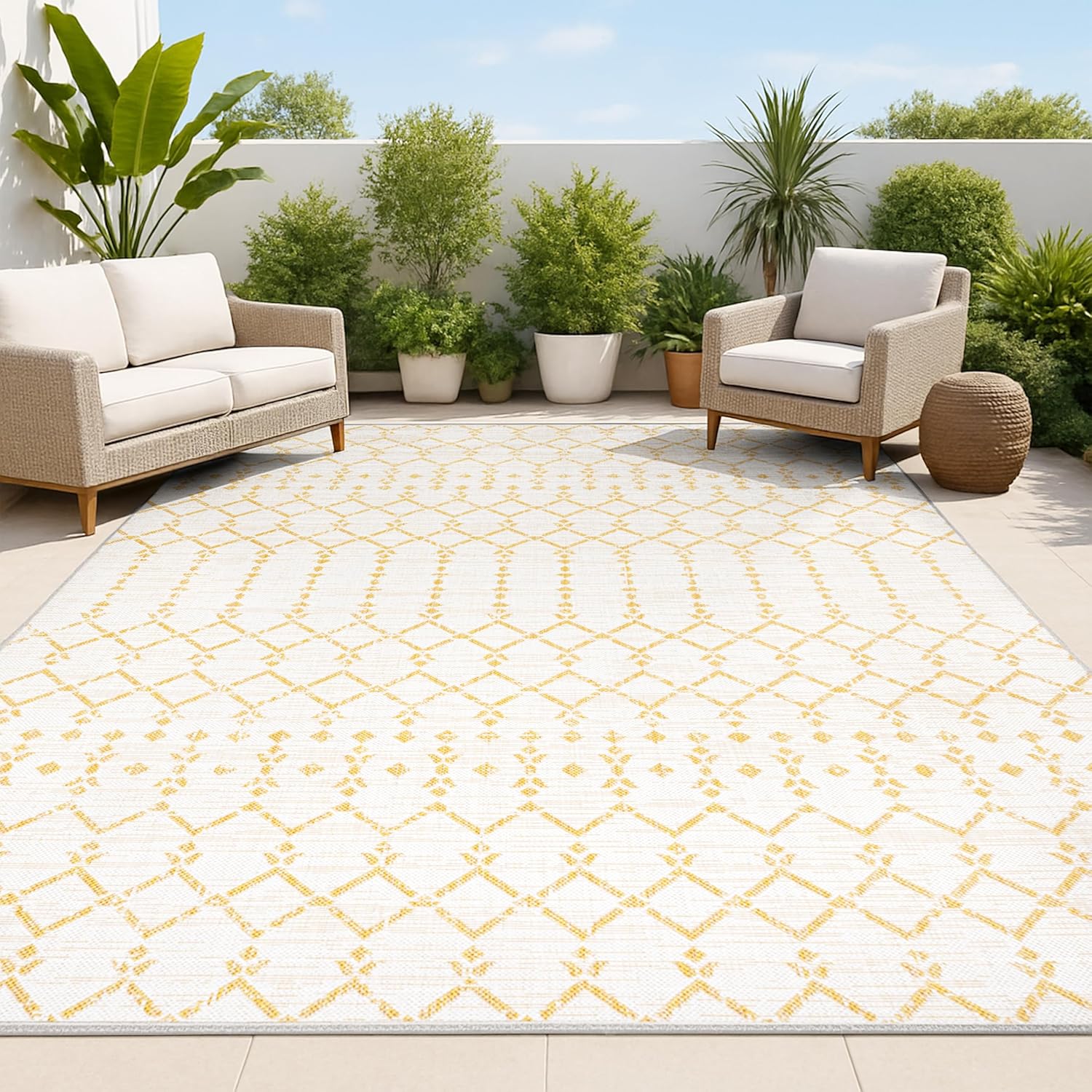 JONATHAN Y Moroccan Geometric Indoor Outdoor Area Rug 8X10 Navy/Light Gray, Ourika Textured Weave for Backyard, Patio, Porch, Easy-Cleaning, High Traffic, Pet-Friendly, Non-Shedding (SMB108B-8)