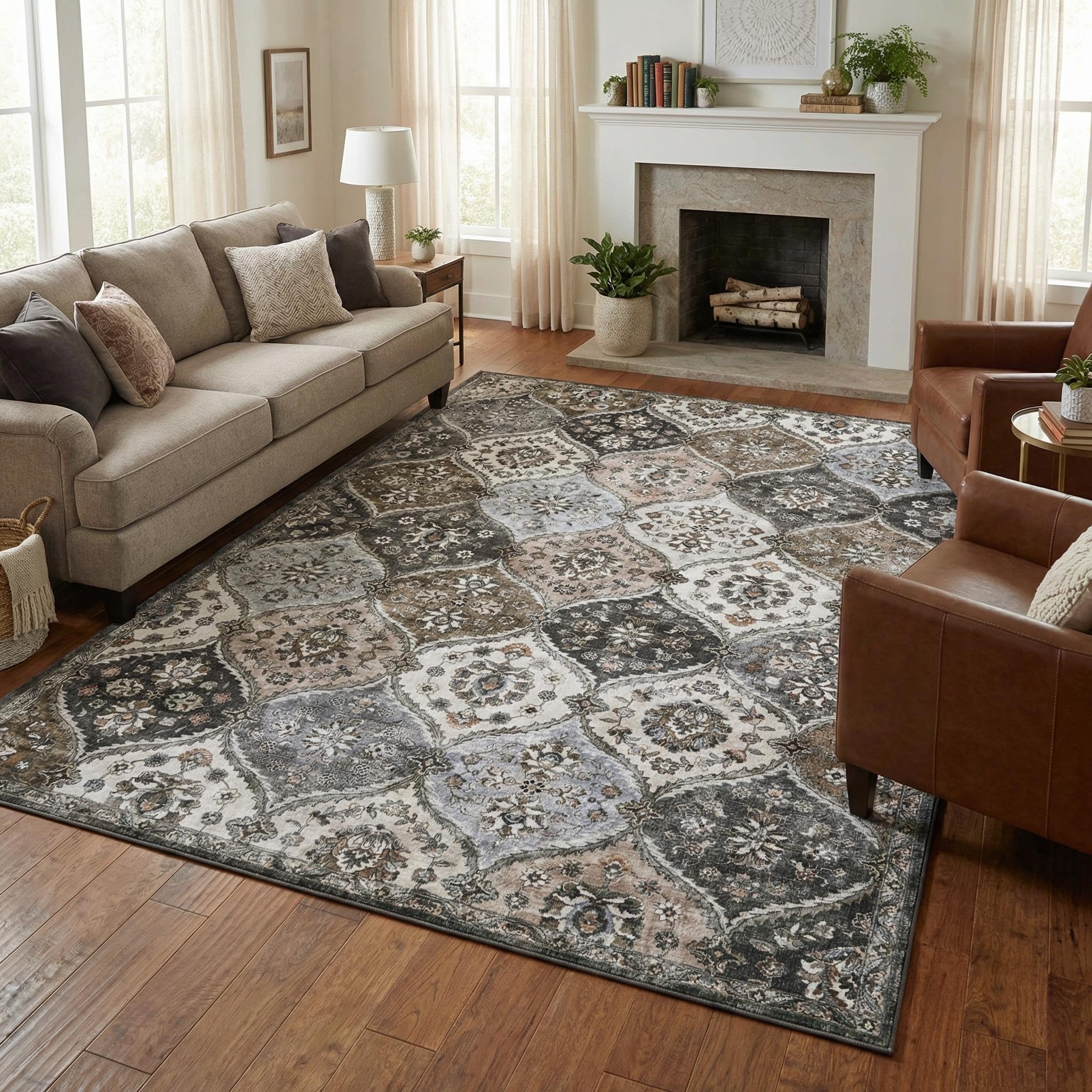 Garvee Modern Solid Rugs for Living Room 8x10 Washable Rug Large Non Slip Low Pile Foldable Carpet Ultra Soft Non-Shedding Stain-Resistant Floor Mat for Bedroom Playroom Nursery Office Dorm Cream