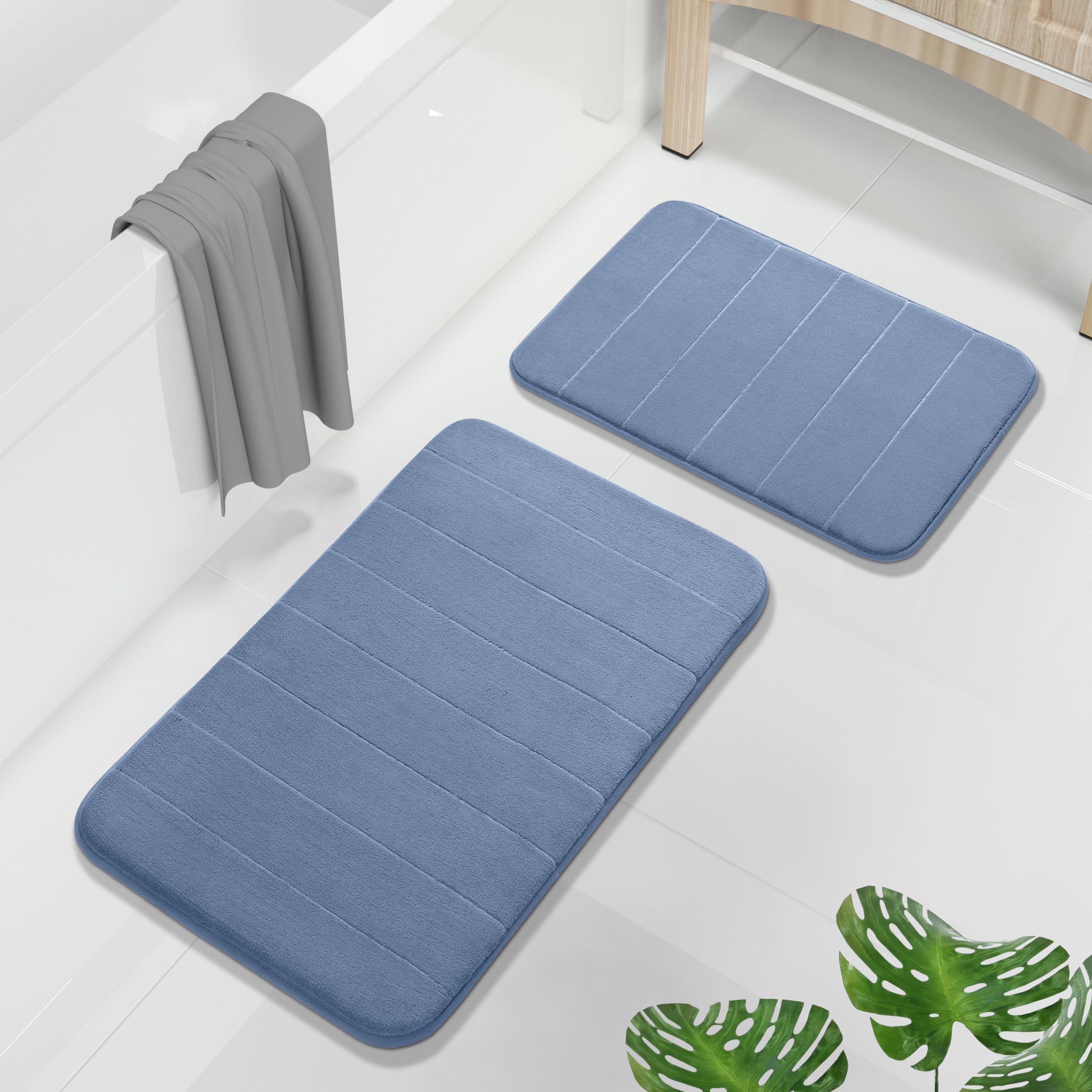 Yimobra Memory Foam Bath Mat Set 2 Piece - Super Soft Absorbent Quick Dry Bathroom Toilet Rugs, Machine Washable Non Slip Floor Carpet for Tub Shower & Single Sink (31.5x20 & 24x20, Gray)