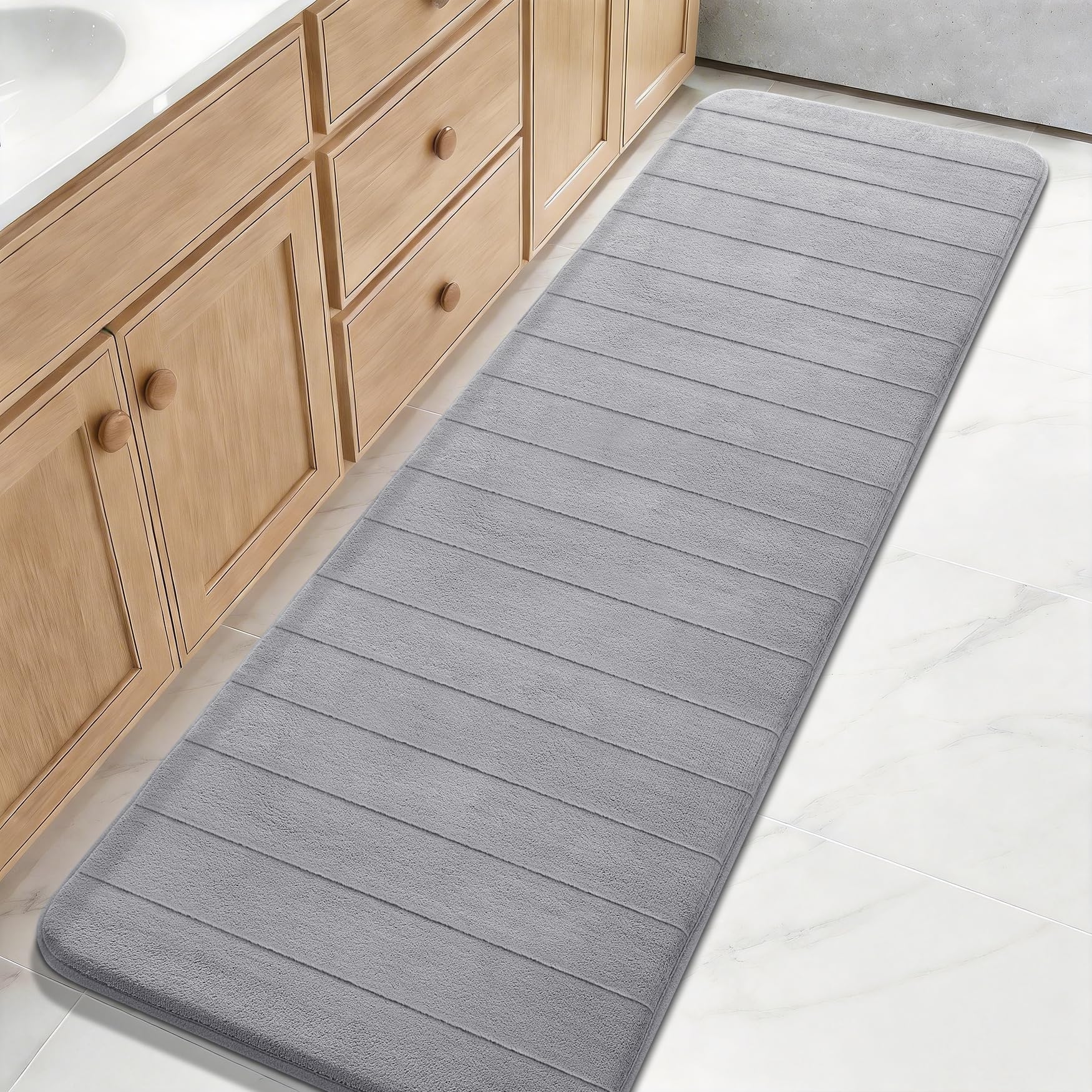 Yimobra Large Bath Mat 36"x24", Super Soft Quick Dry Memory Foam Bathroom Rug, Water Absorbent, Non Slip Backing Machine Washable for Tub Shower, Thick Comfort Support, Cream