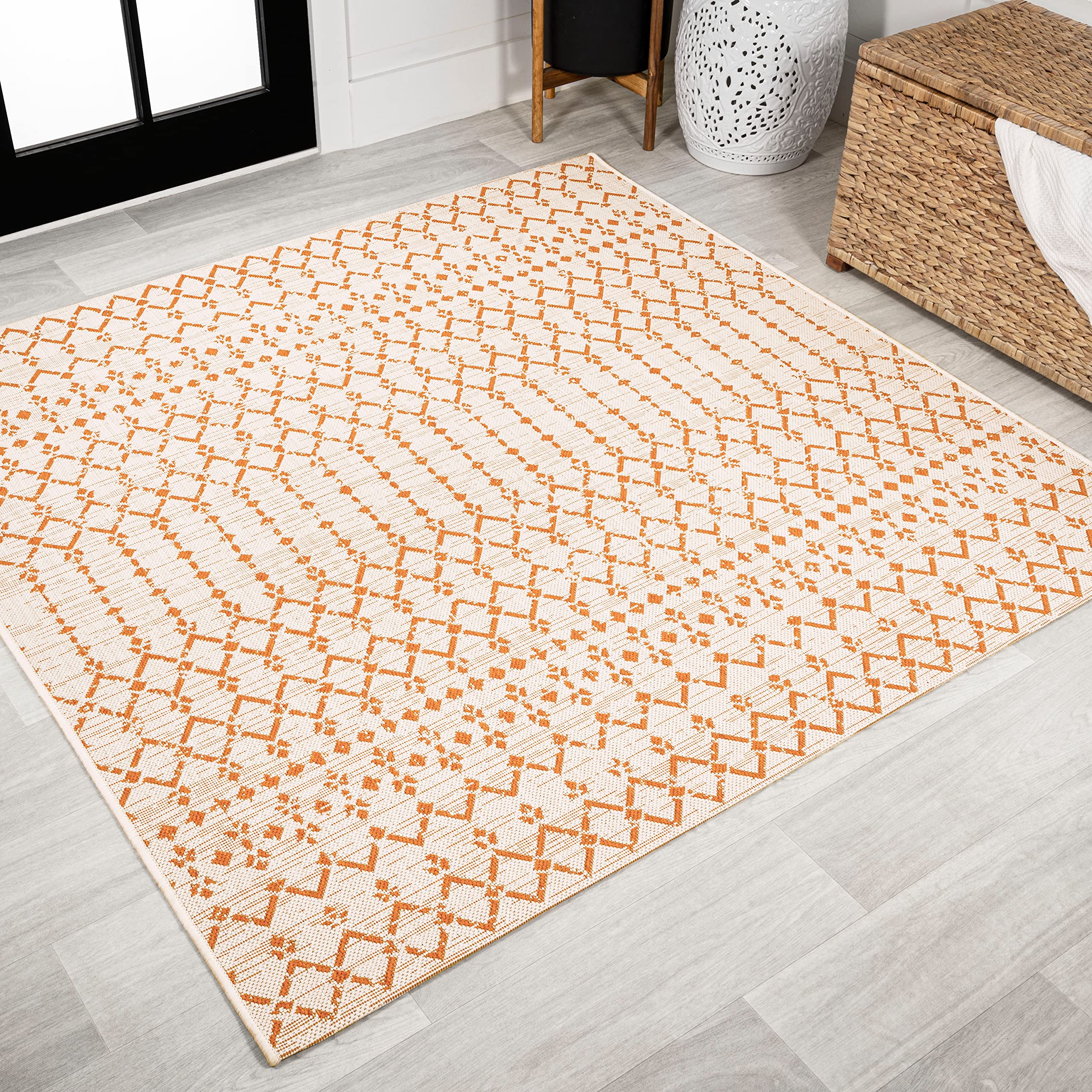 JONATHAN Y Moroccan Geometric Indoor Outdoor Area Rug 8X10 Natural/Black, Ourika Textured Weave for Backyard, Patio, Porch, Easy-Cleaning, High Traffic, Pet-Friendly, Non-Shedding (SMB108D-8)