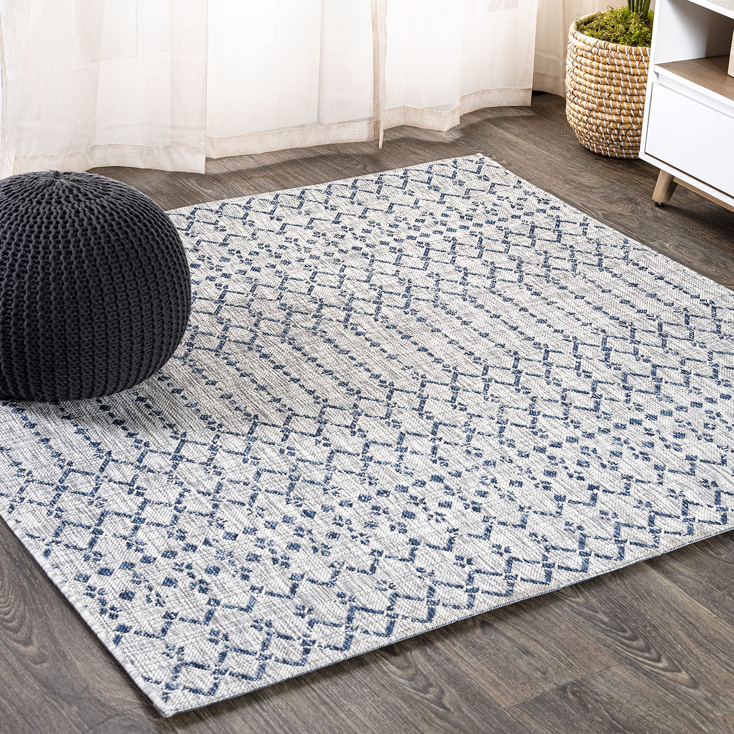 JONATHAN Y Moroccan Geometric Indoor Outdoor Area Rug 5X8 Natural/Black, Ourika Textured Weave for Backyard, Patio, Porch, Easy-Cleaning, High Traffic, Pet-Friendly, Non-Shedding (SMB108D-5)