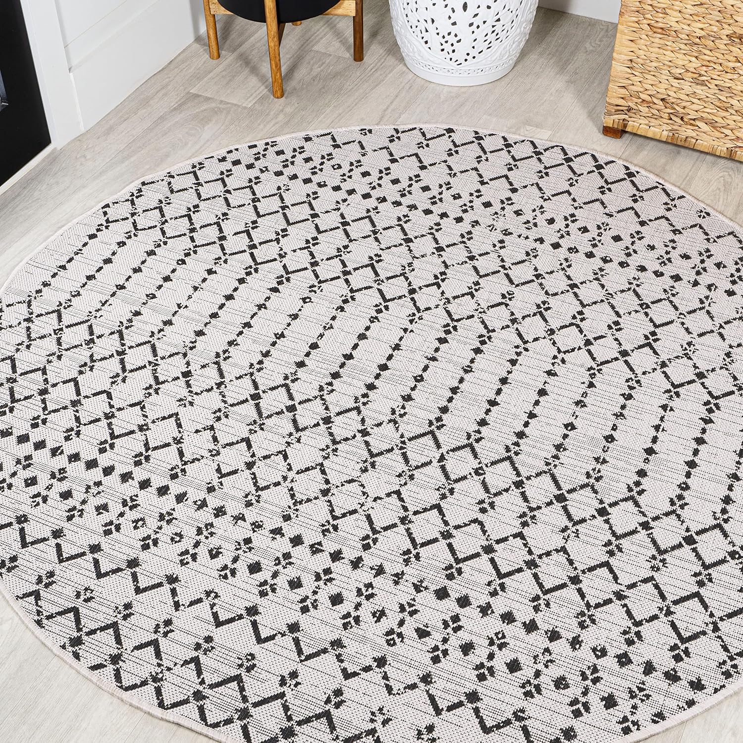 JONATHAN Y Moroccan Geometric Indoor Outdoor Area Rug 8X10 Navy/Light Gray, Ourika Textured Weave for Backyard, Patio, Porch, Easy-Cleaning, High Traffic, Pet-Friendly, Non-Shedding (SMB108B-8)